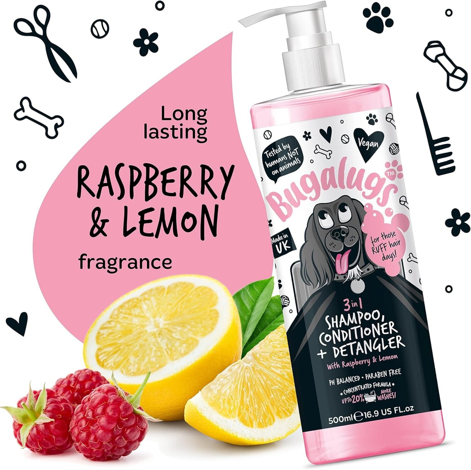 Bugalugs Champú para perros 3 en 1 champú, champú para cachorros 500ml - 2
