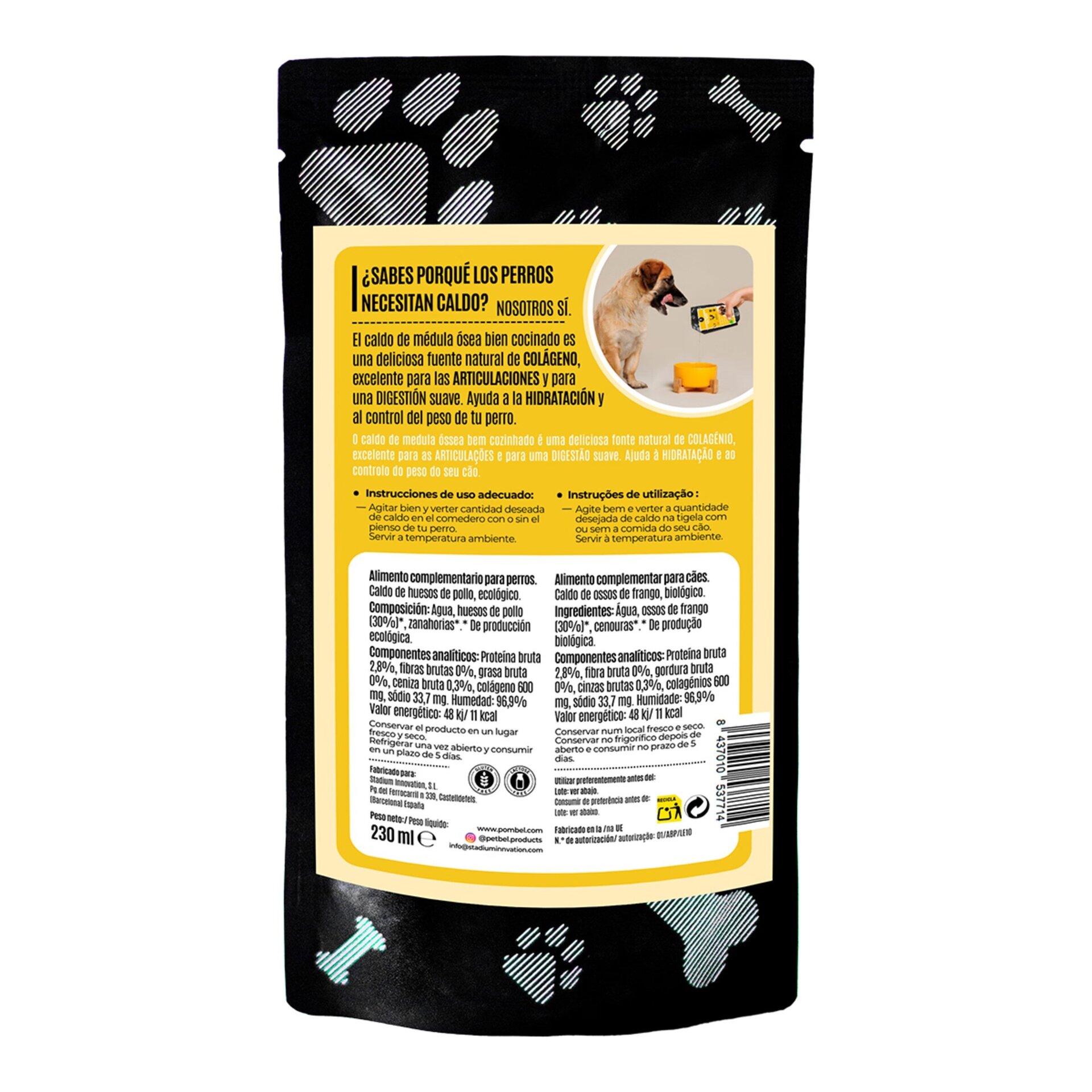 Caldo de huesos de pollo ecológico para perros Pet Bel 230 ml - 2