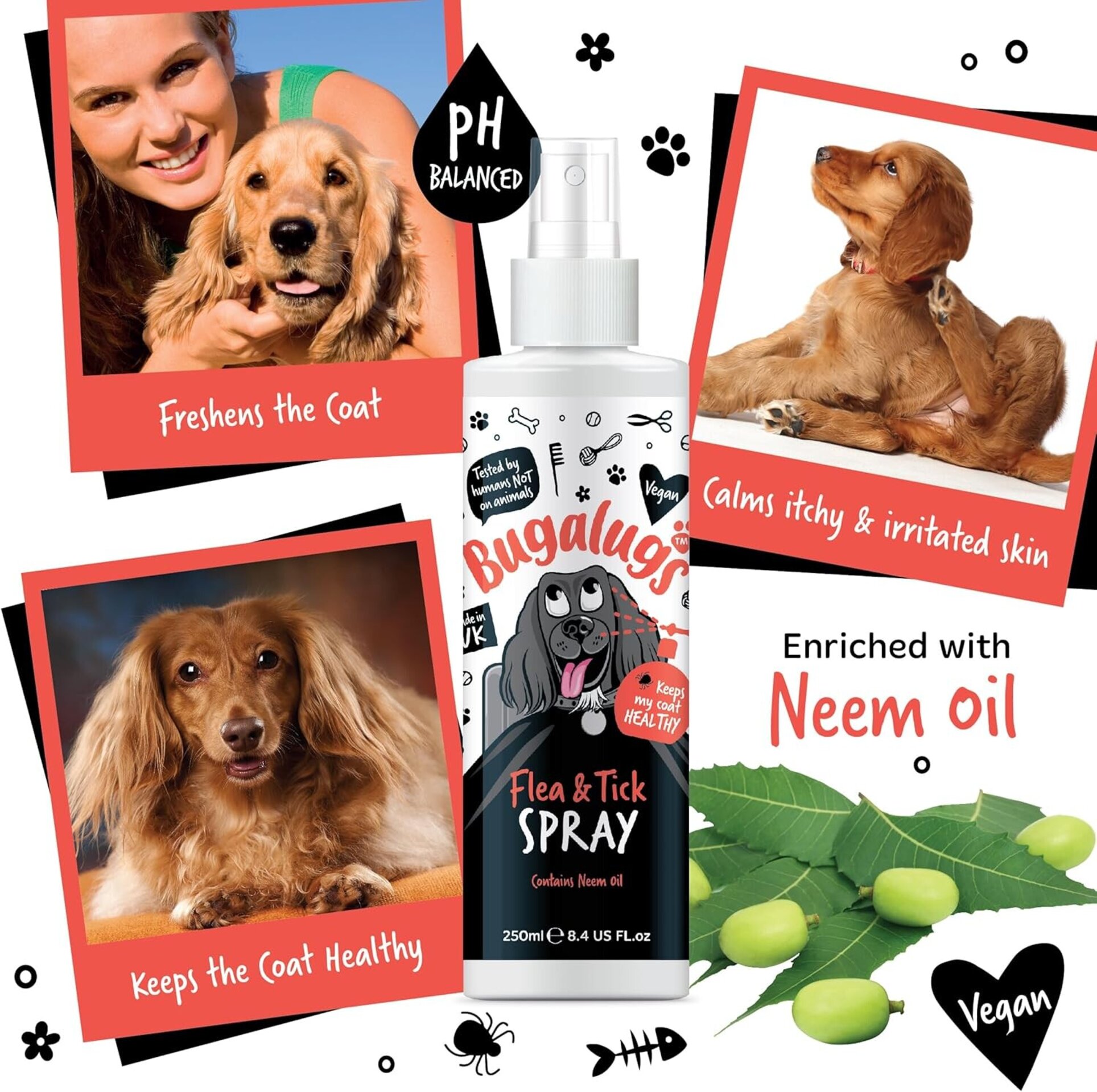 Bugalugs Spray para pulgas y garrapatas para perros, 250 ml - 5