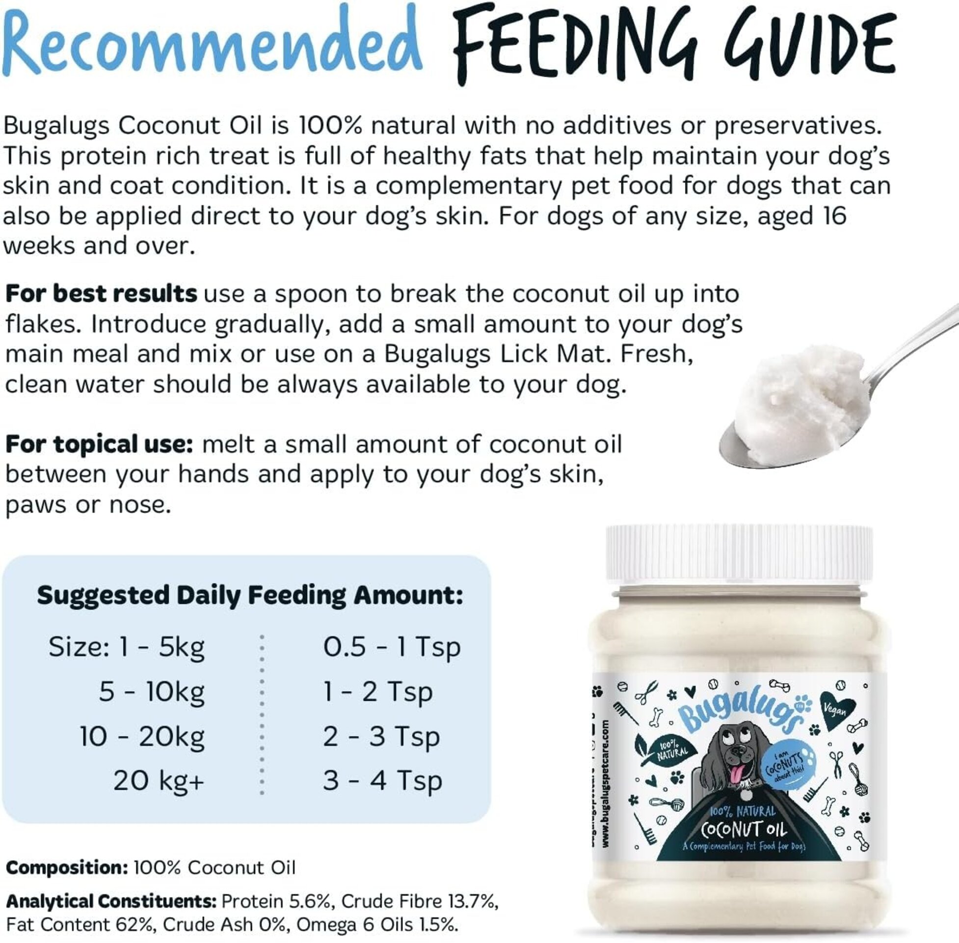 Bugalugs suplemento aceite de coco 100 % natural para perros, 340 g - 7