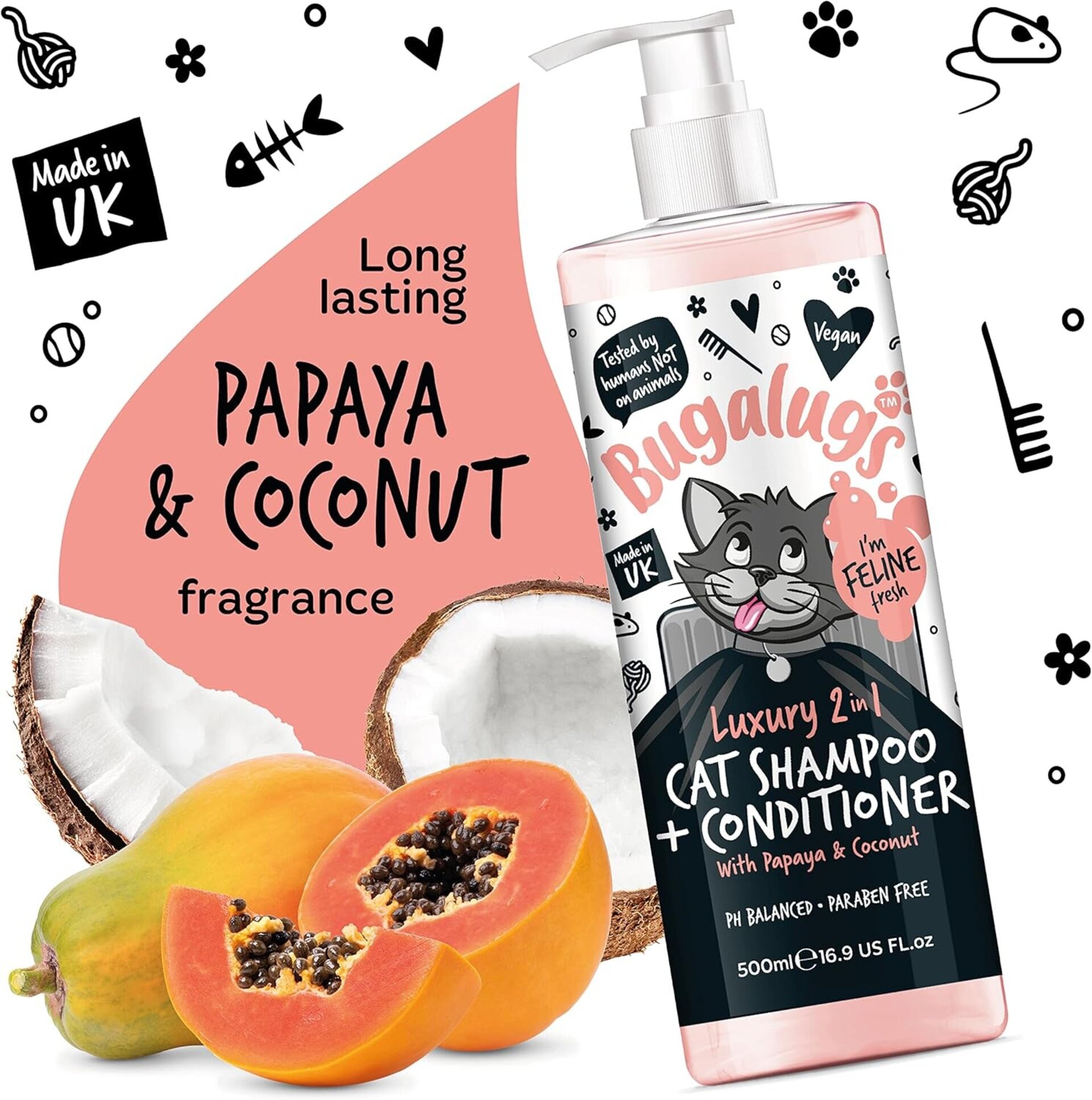 Bugalugs champú y acondicionador 2 en 1 para gatos 500ml - 3