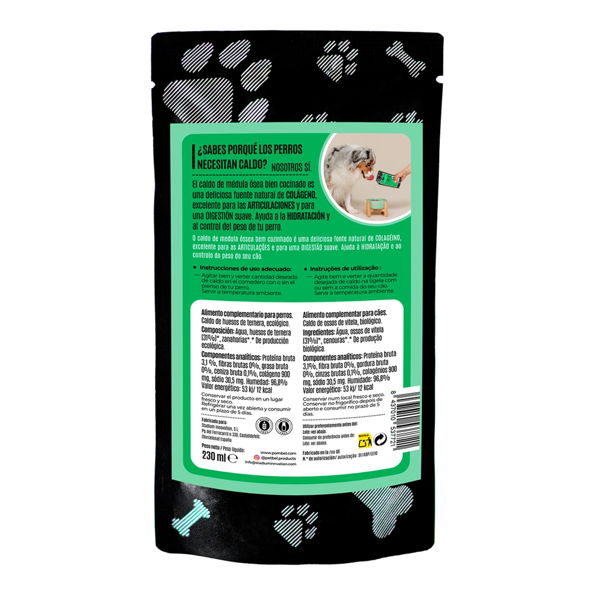 Caldo de huesos de ternera ecológico para perros Pet Bel 230 ml - 2