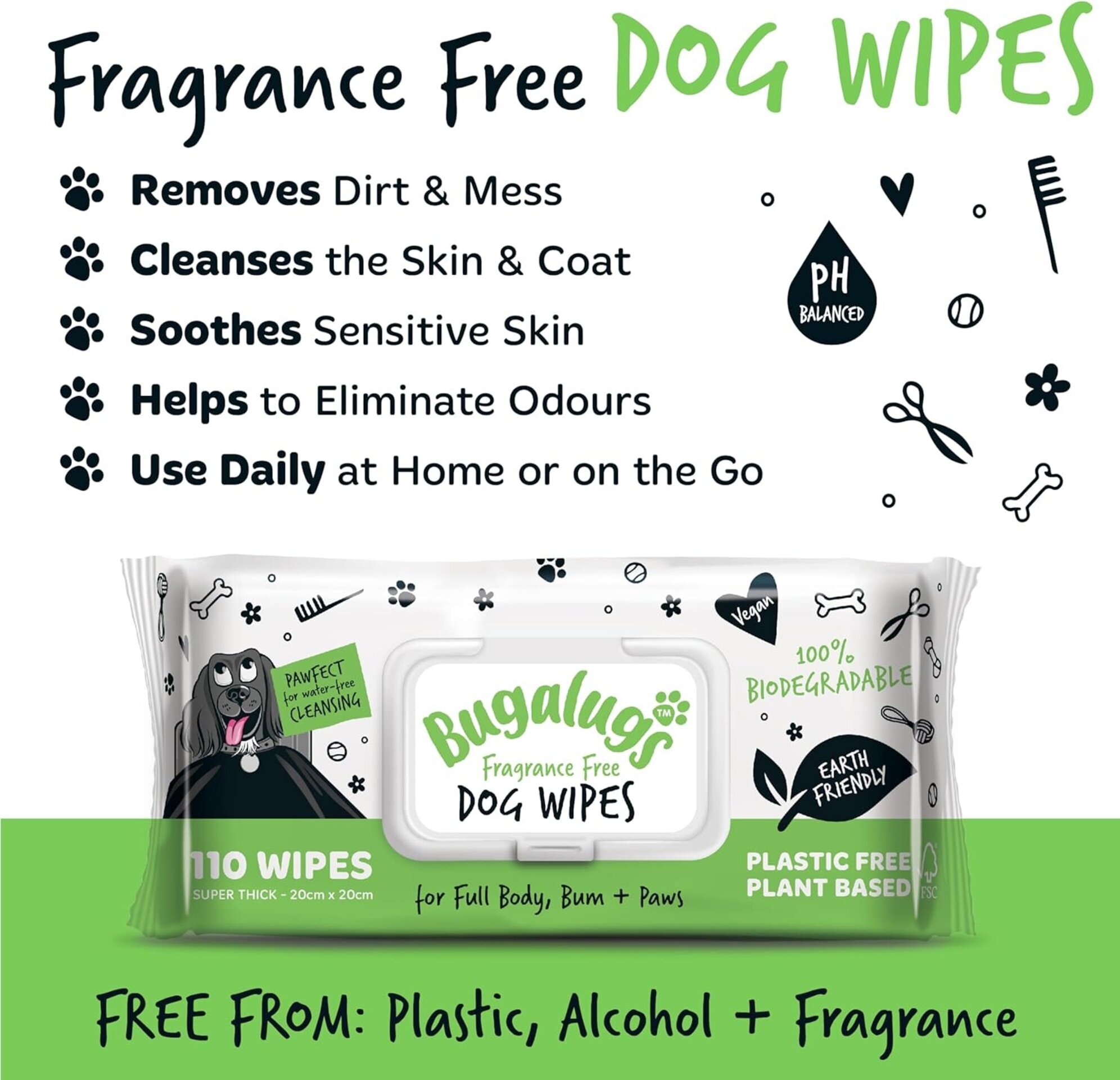 Bugalugs 110 toallitas húmedas para Perros pretratadas en dispensador. - 3