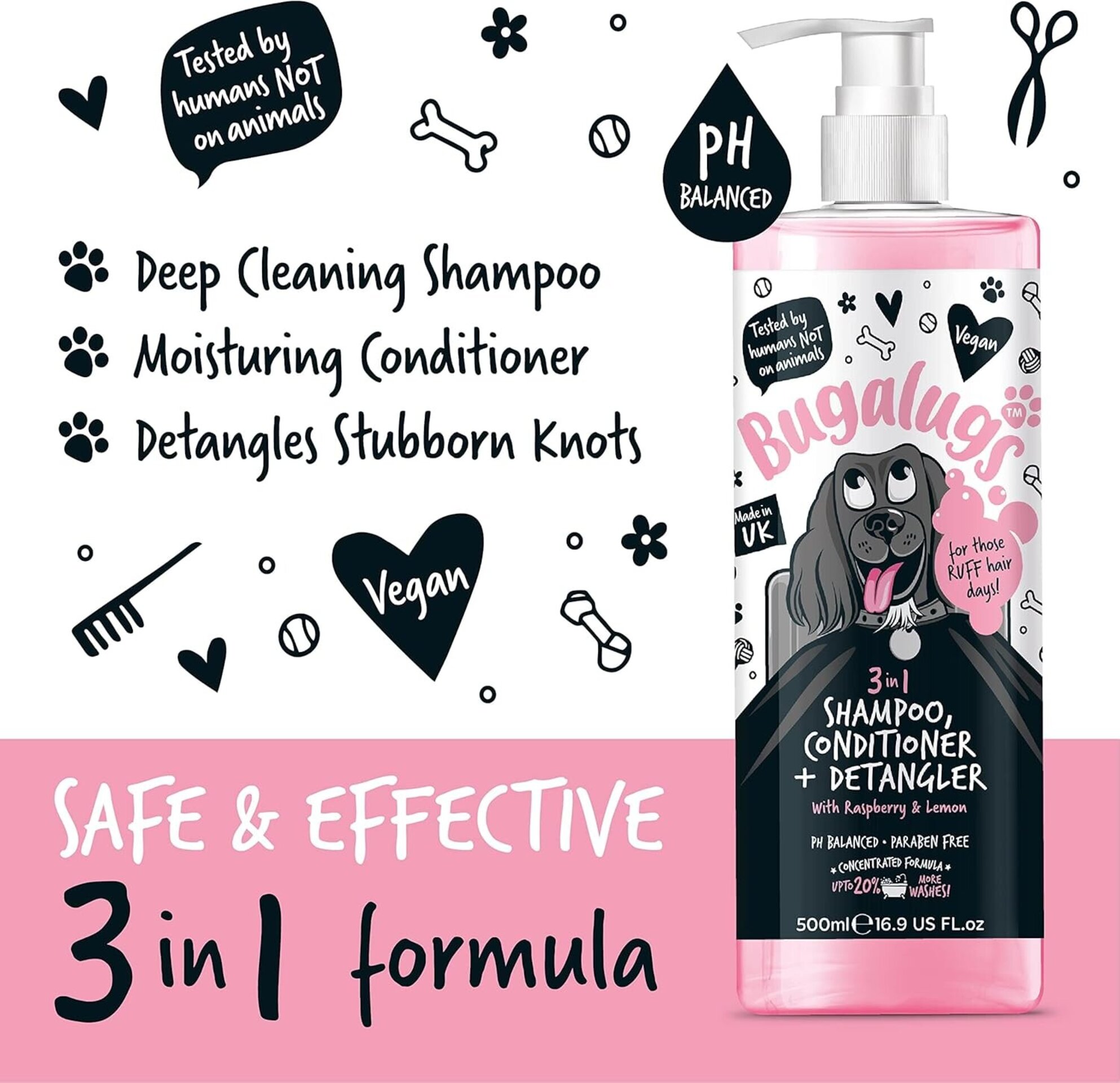 Bugalugs Champú para perros 3 en 1 champú, champú para cachorros 500ml - 9