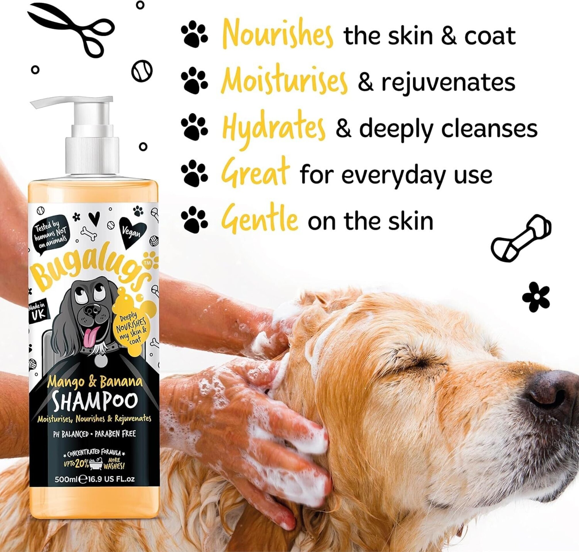 Bugalugs champú para perros, mango y plátano, vegano, con agradable aroma  500ml - 4