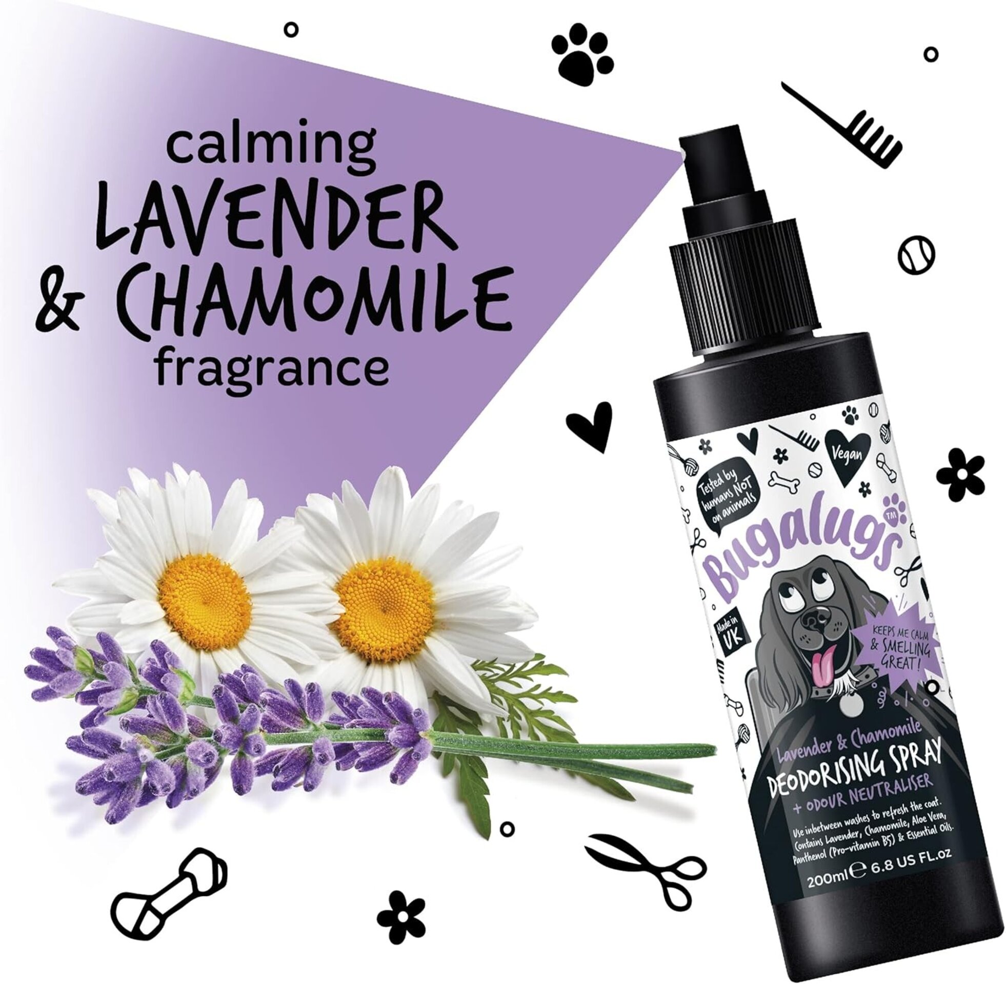 Bugalugs desodorante de perfume para perros, lavanda, manzanilla, vegano 200ml - 3