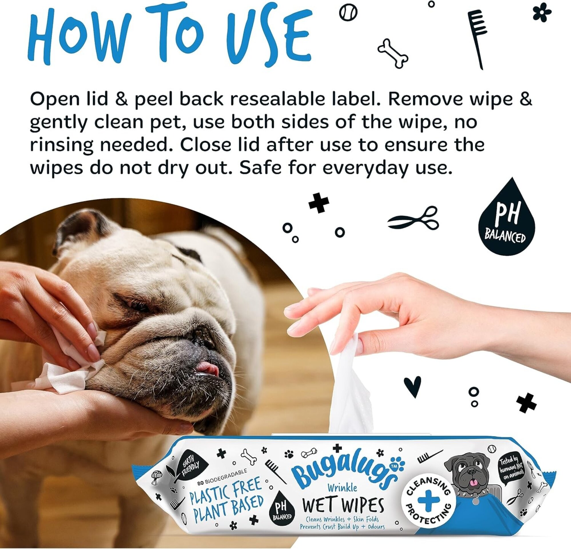 Bugalugs toallitas antiarrugas para perros para piel de patas - 9