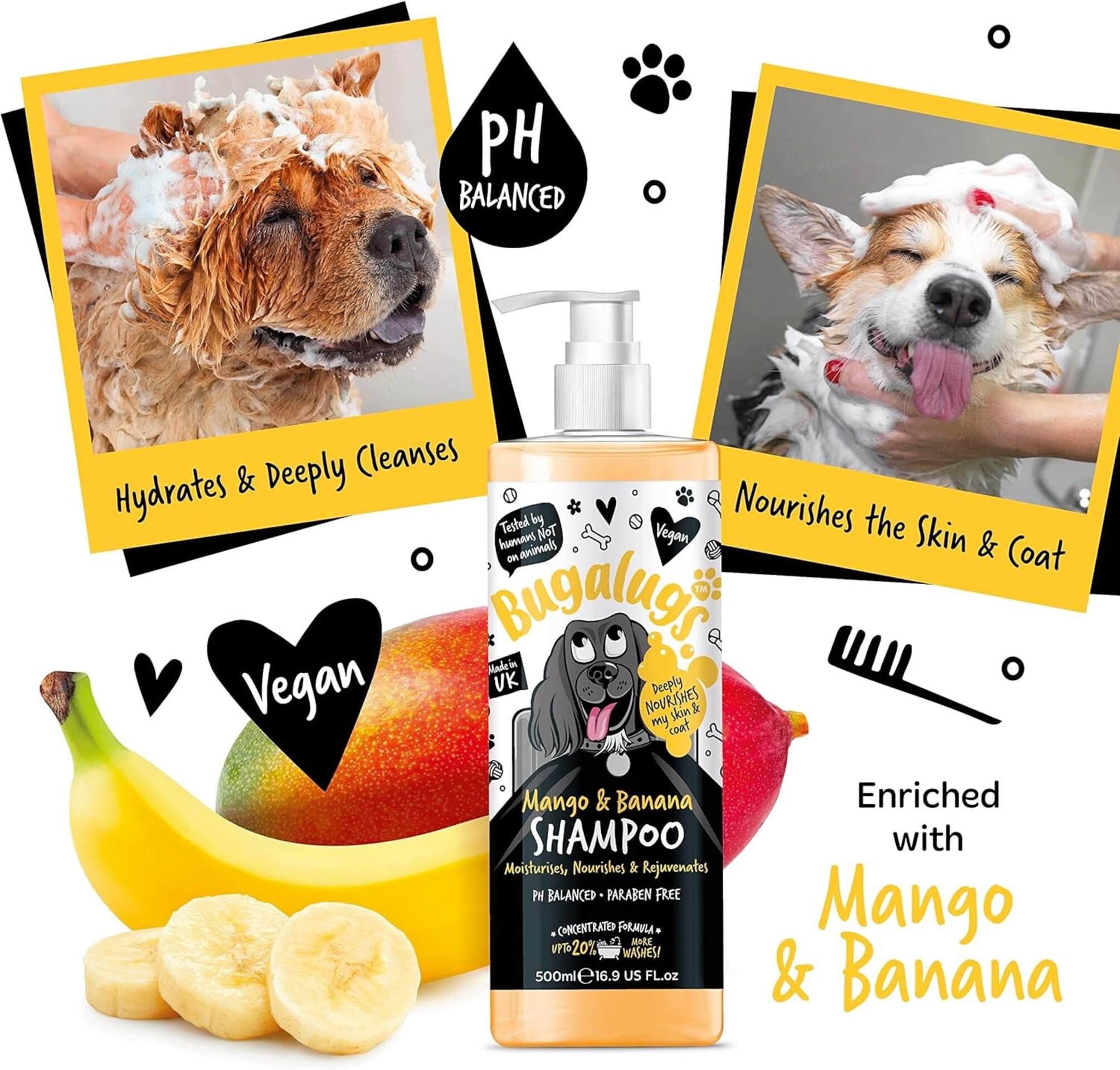 Bugalugs champú para perros, mango y plátano, vegano, con agradable aroma  500ml - 6