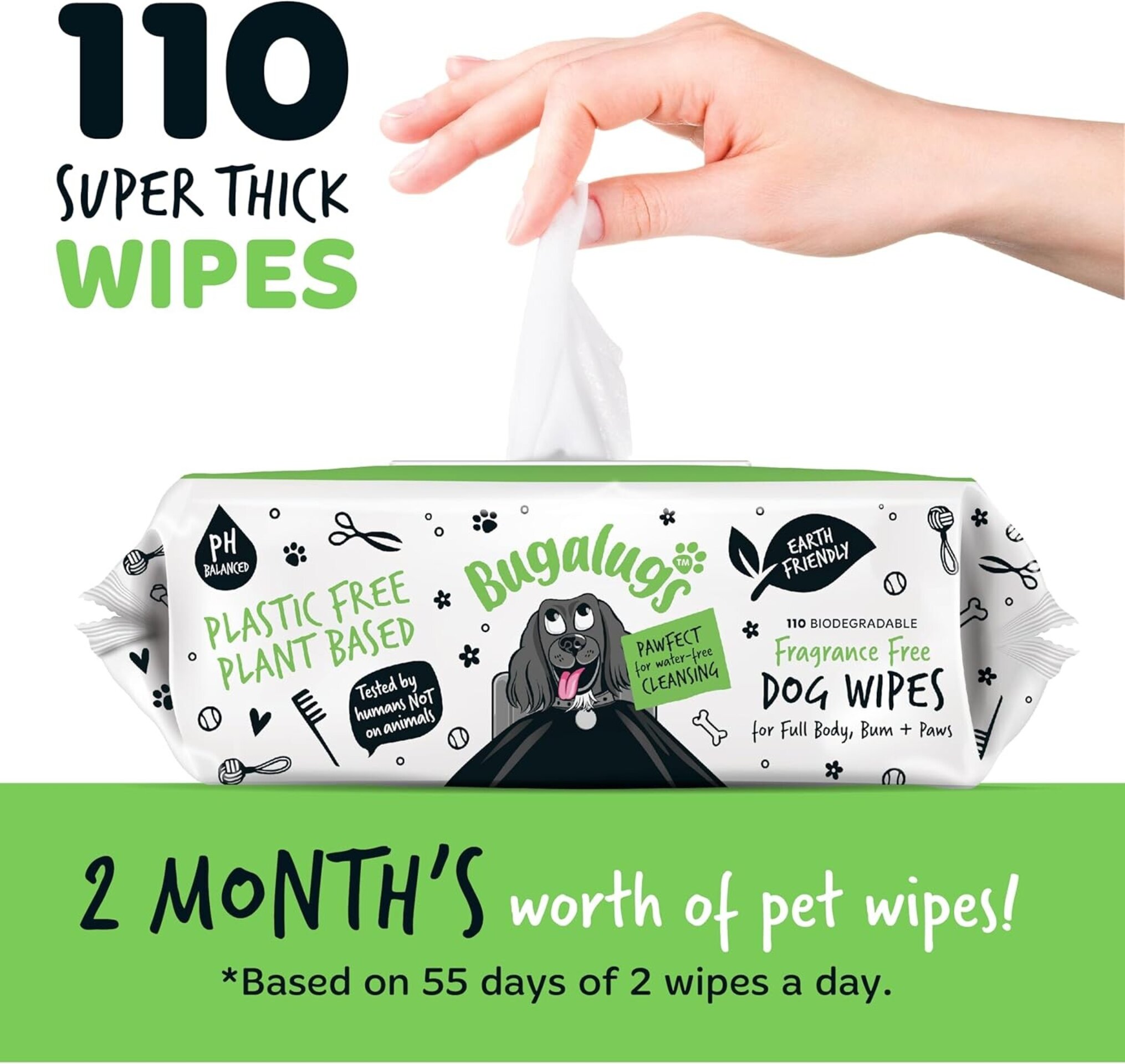 Bugalugs 110 toallitas húmedas para Perros pretratadas en dispensador. - 9