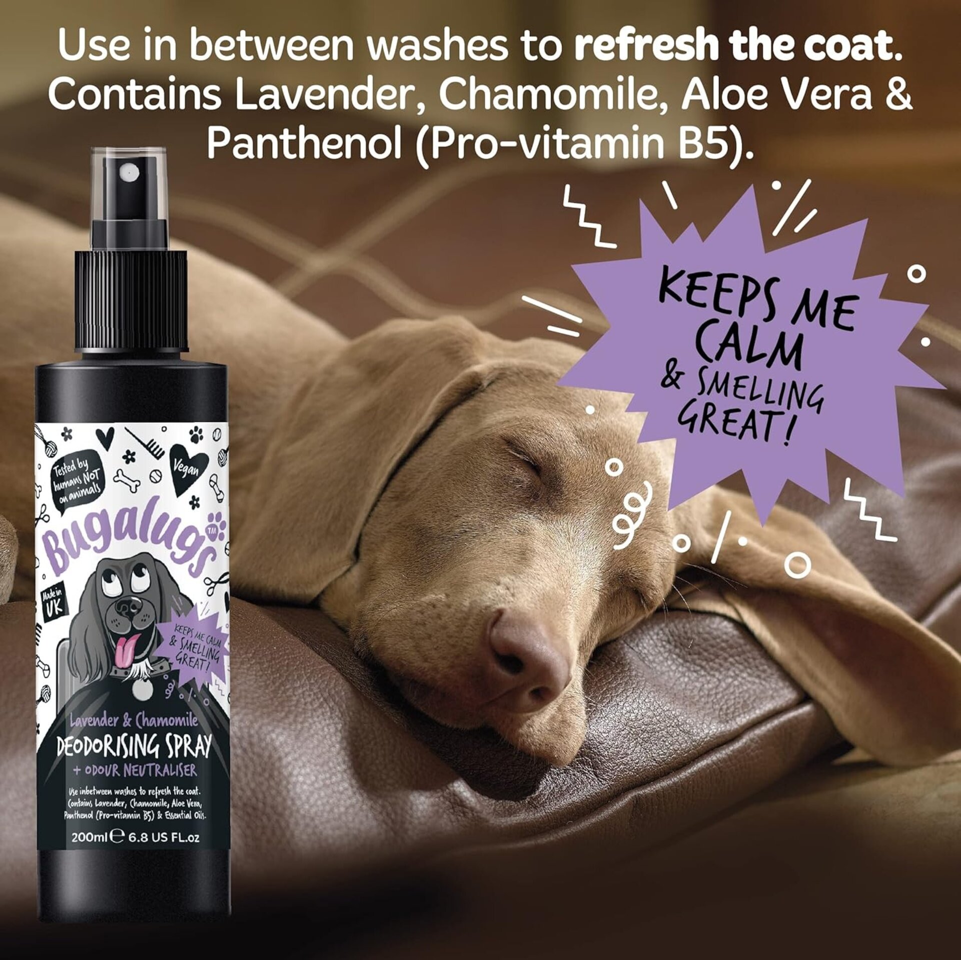 Bugalugs desodorante de perfume para perros, lavanda, manzanilla, vegano 200ml - 7
