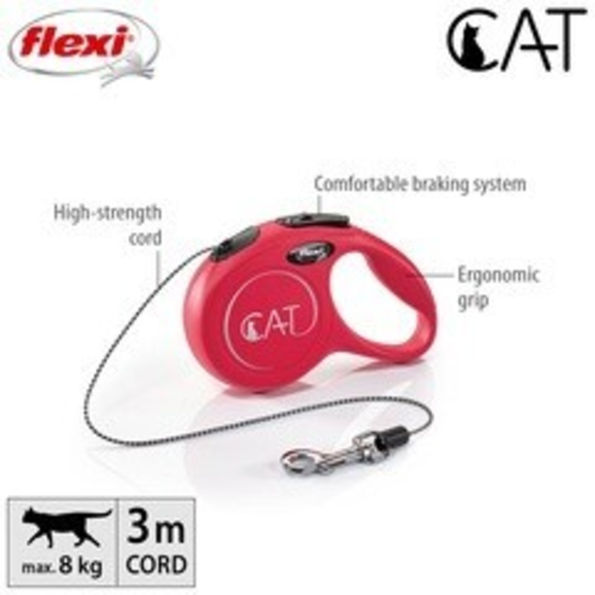 Flexi correa retractil para gato classic cordon rojo 3m - 2