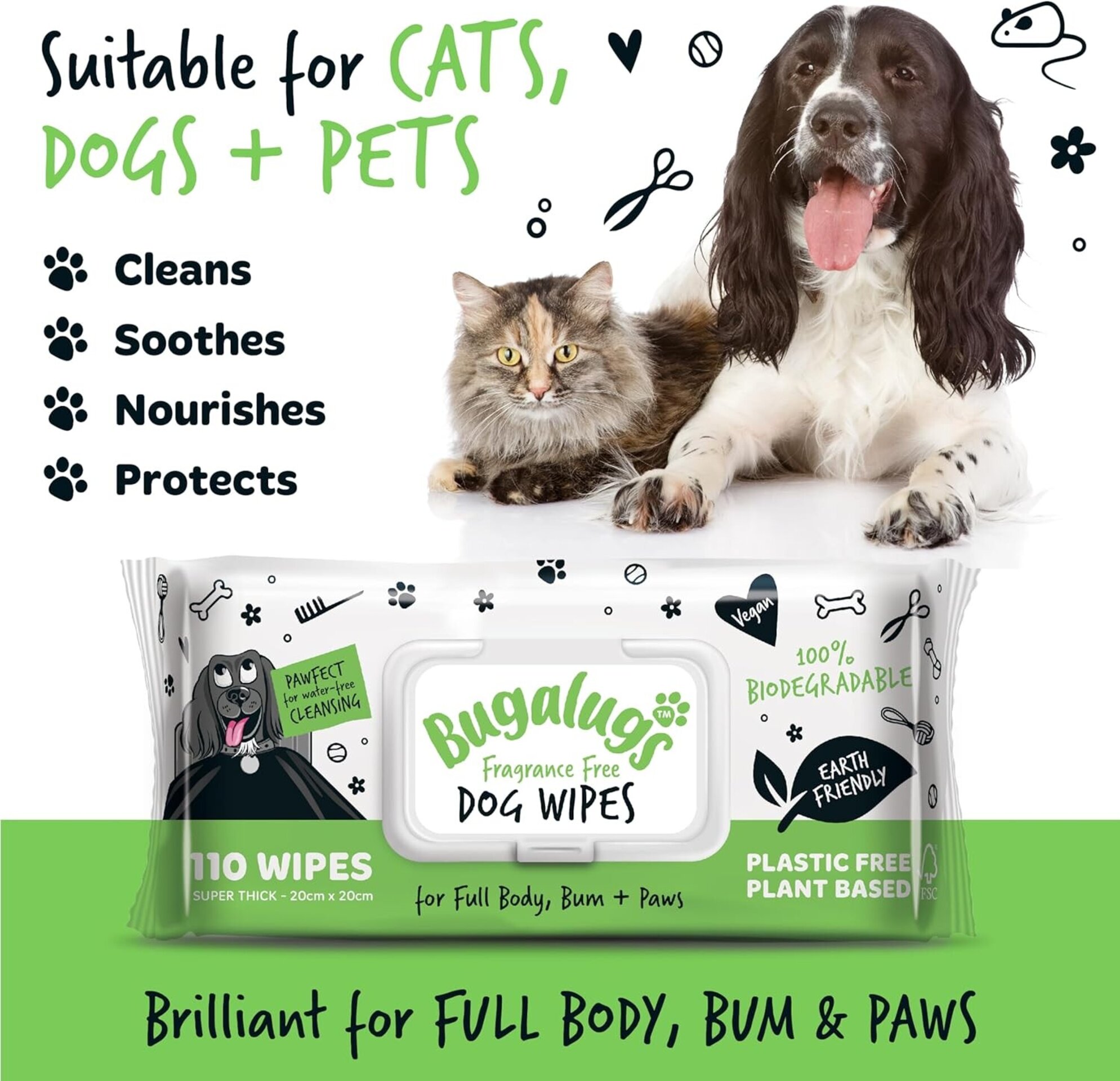 Bugalugs 110 toallitas húmedas para Perros pretratadas en dispensador. - 7