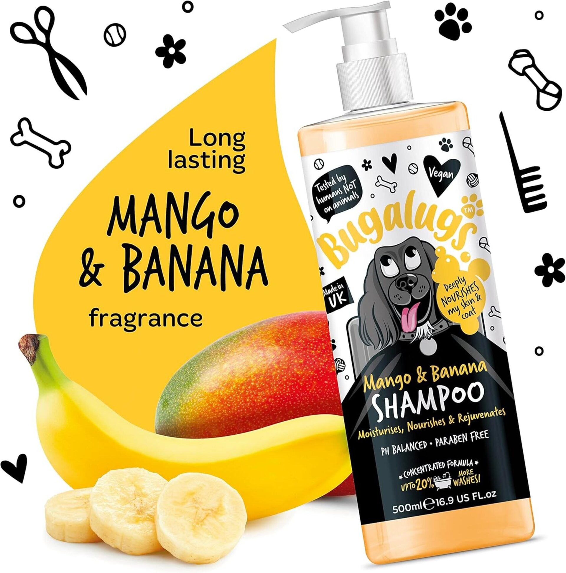 Bugalugs champú para perros, mango y plátano, vegano, con agradable aroma  500ml - 8