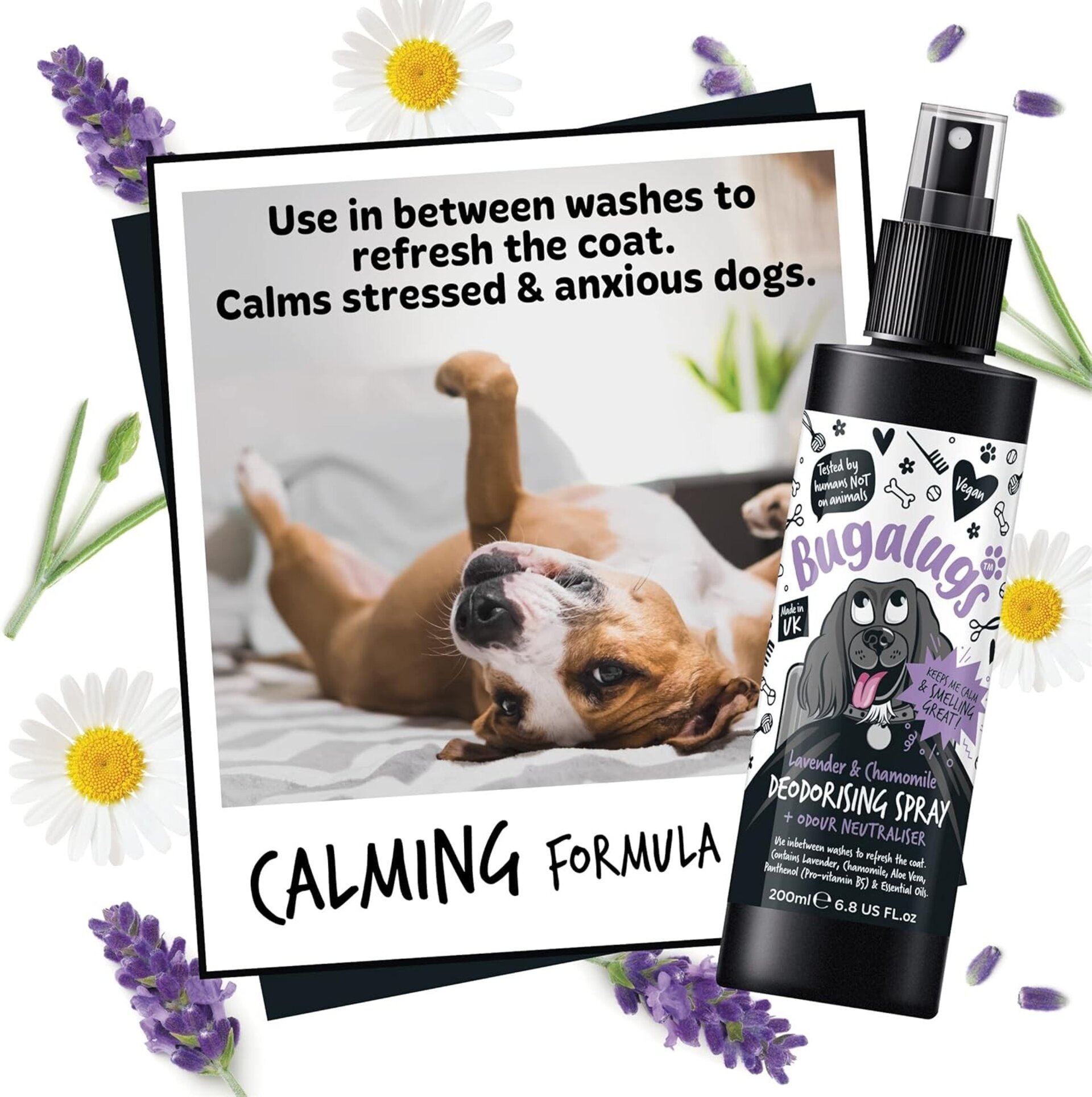 Bugalugs desodorante de perfume para perros, lavanda, manzanilla, vegano 200ml - 4