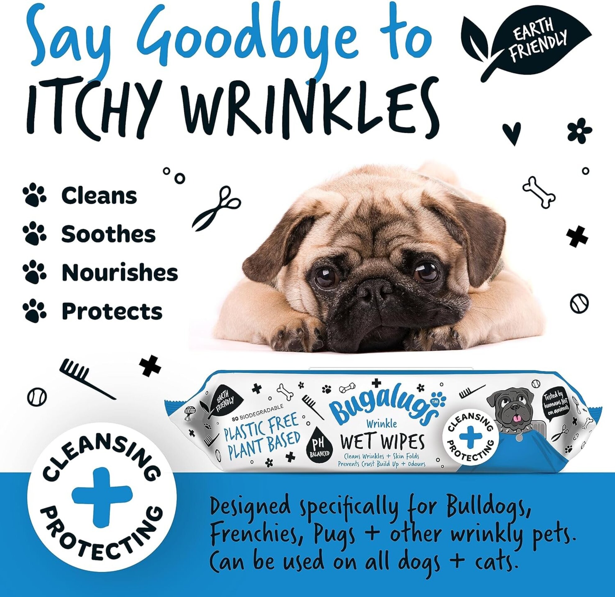 Bugalugs toallitas antiarrugas para perros para piel de patas - 2