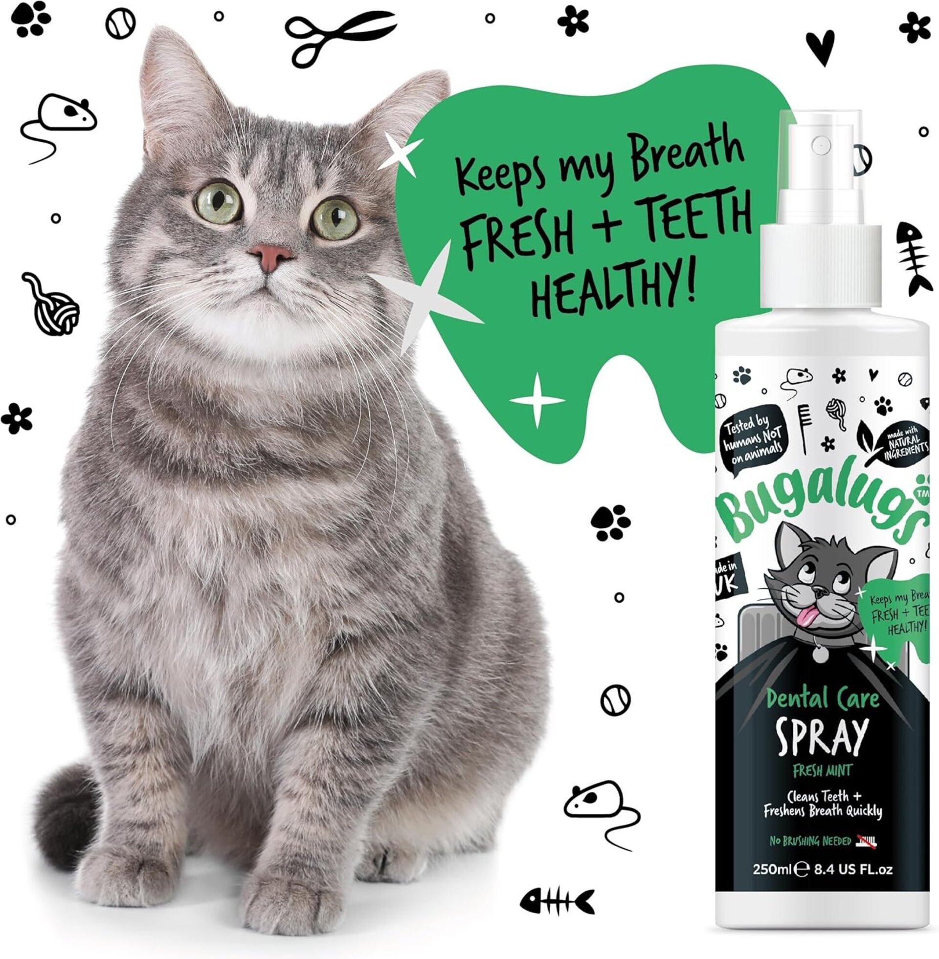 Bugalugs ambientador de aliento de gato en aerosol para el cuidado dental. - 8