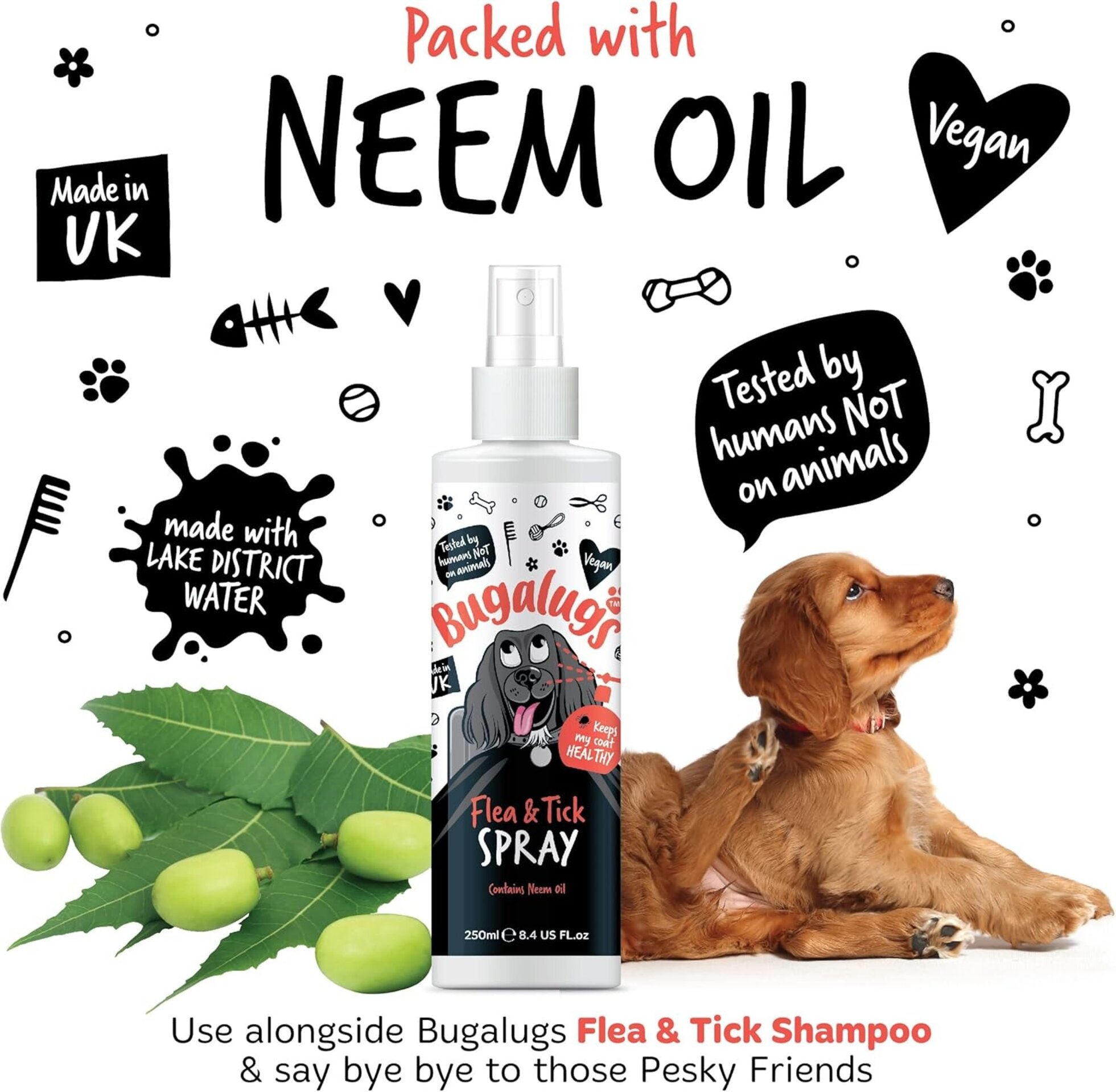 Bugalugs Spray para pulgas y garrapatas para perros, 250 ml - 4