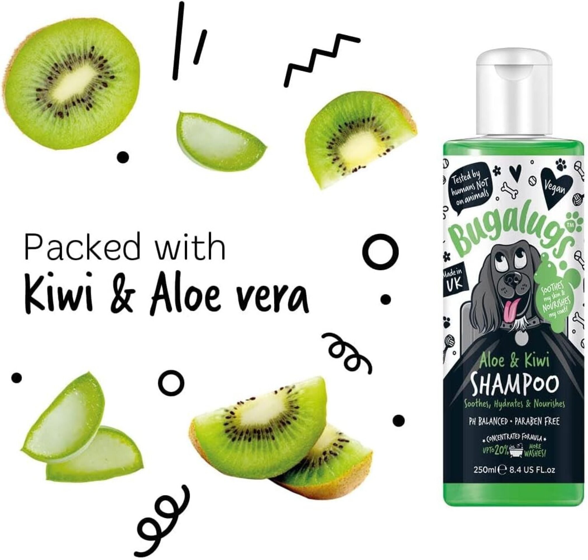 Bugalugs champú para perros de aloe vera y kiwi, 250 ml, calma, hidrata y nutre - 2