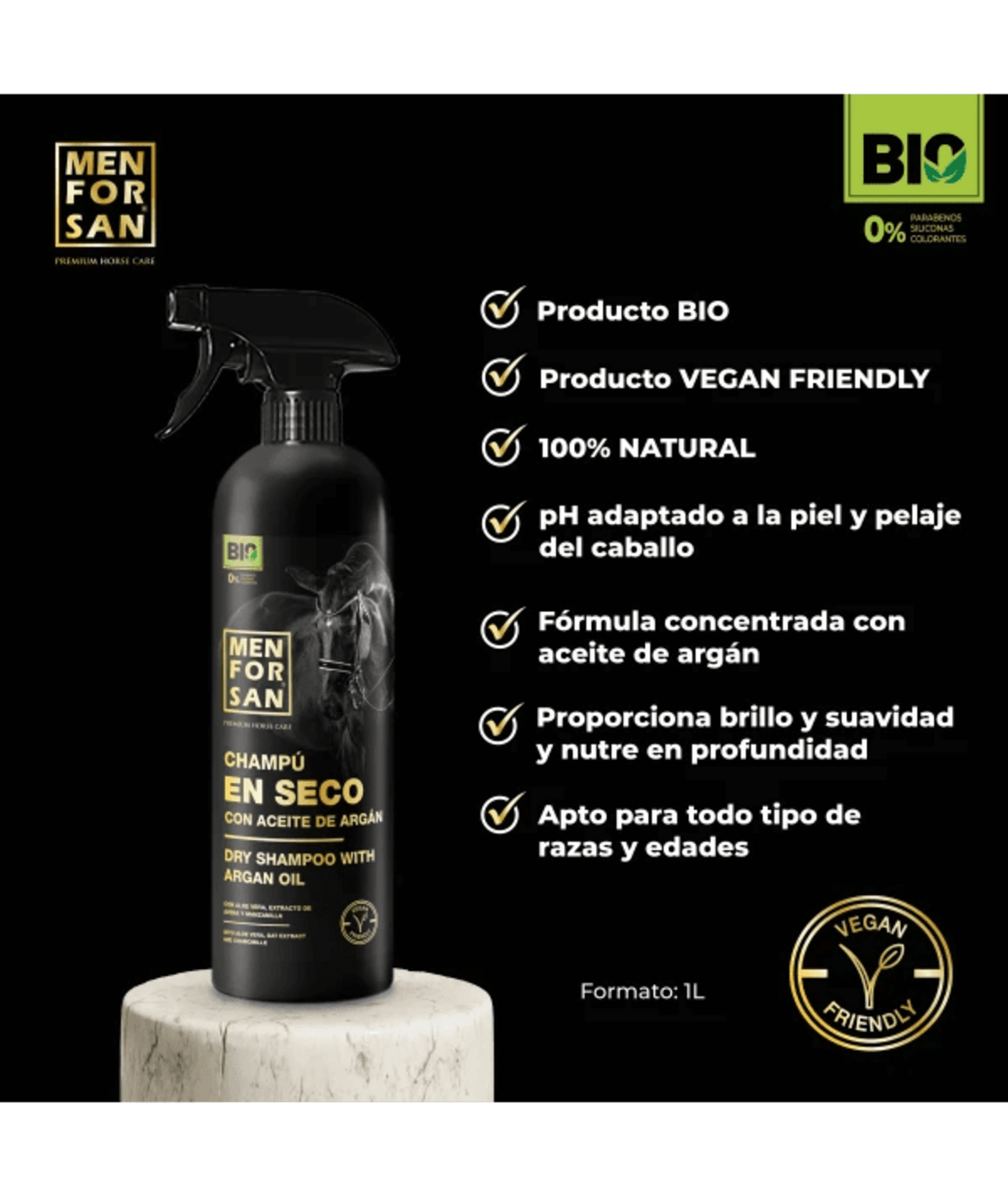 Champú en seco con aceite de argán para caballos 1L - 2