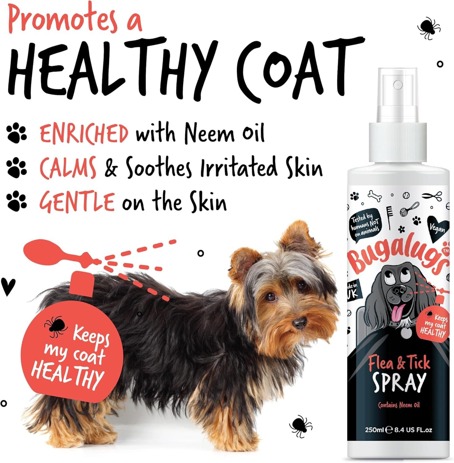 Bugalugs Spray para pulgas y garrapatas para perros, 250 ml - 2