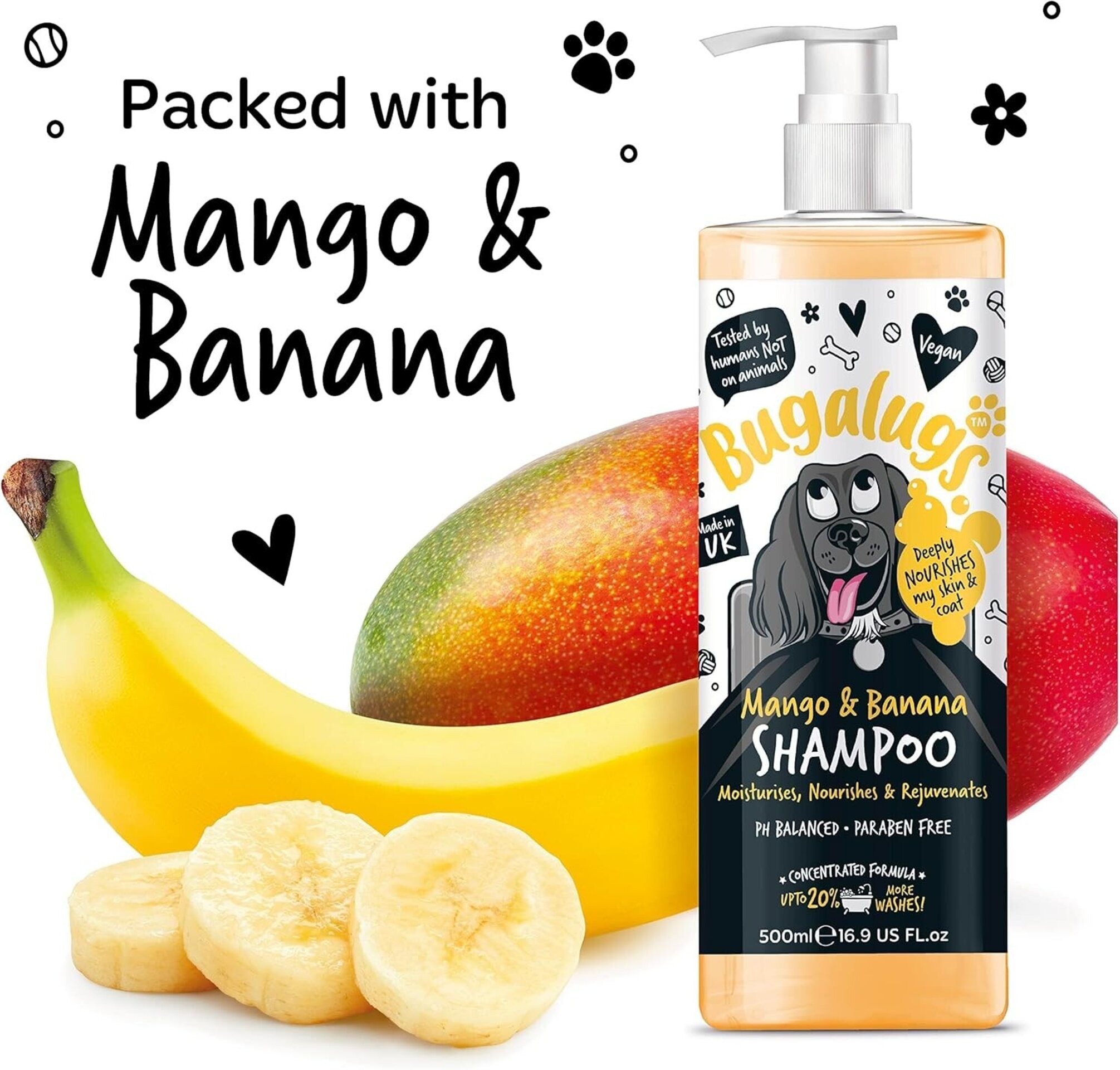 Bugalugs champú para perros, mango y plátano, vegano, con agradable aroma  500ml - 2