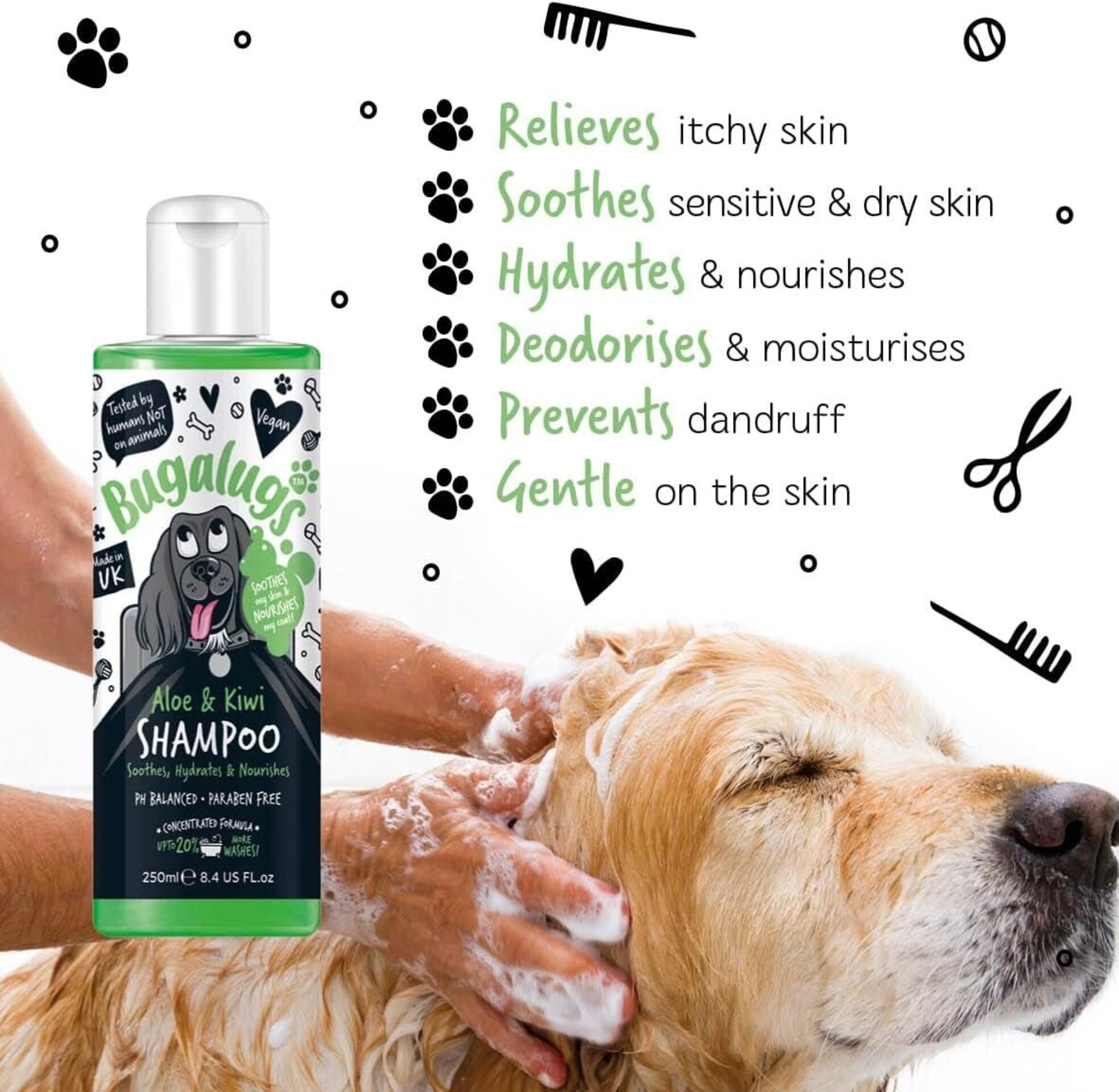 Bugalugs champú para perros de aloe vera y kiwi, 250 ml, calma, hidrata y nutre - 3