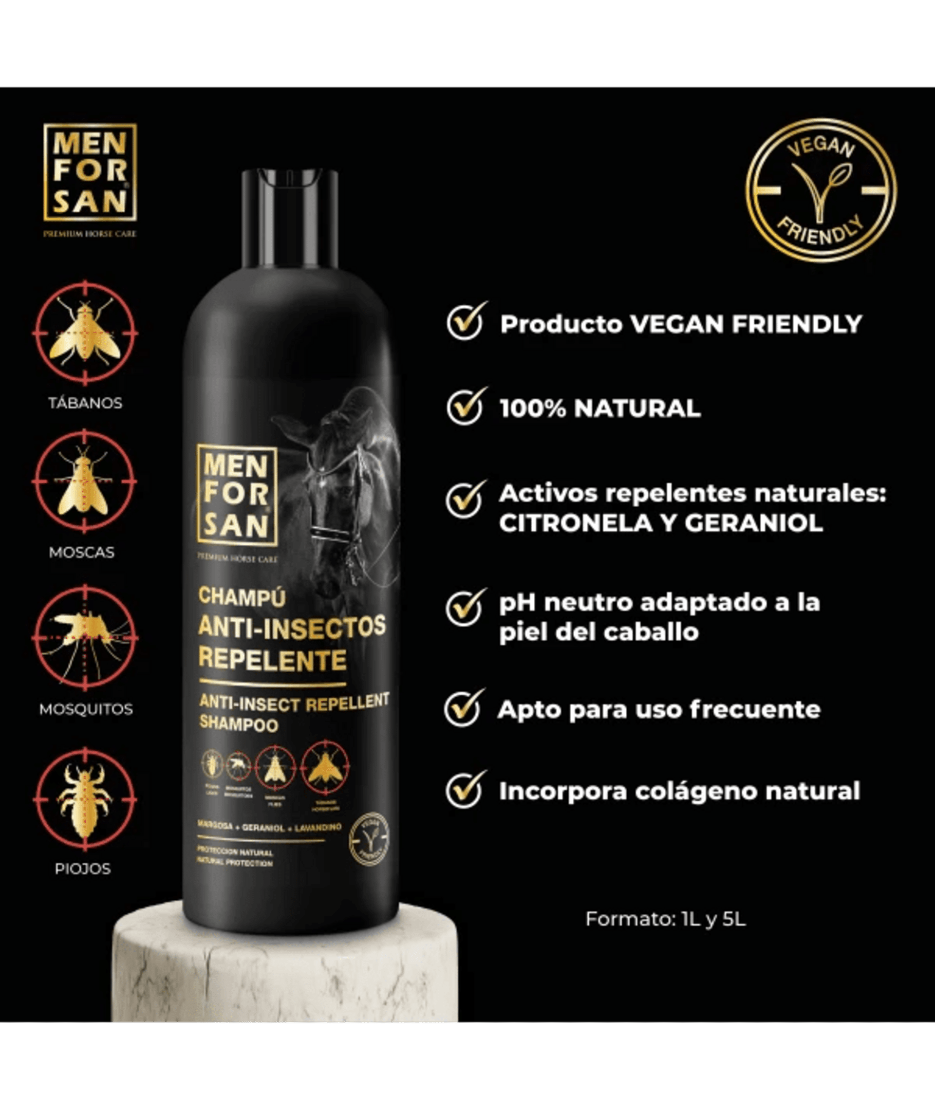 Champú anti-insectos repelente para caballos 1L - 2