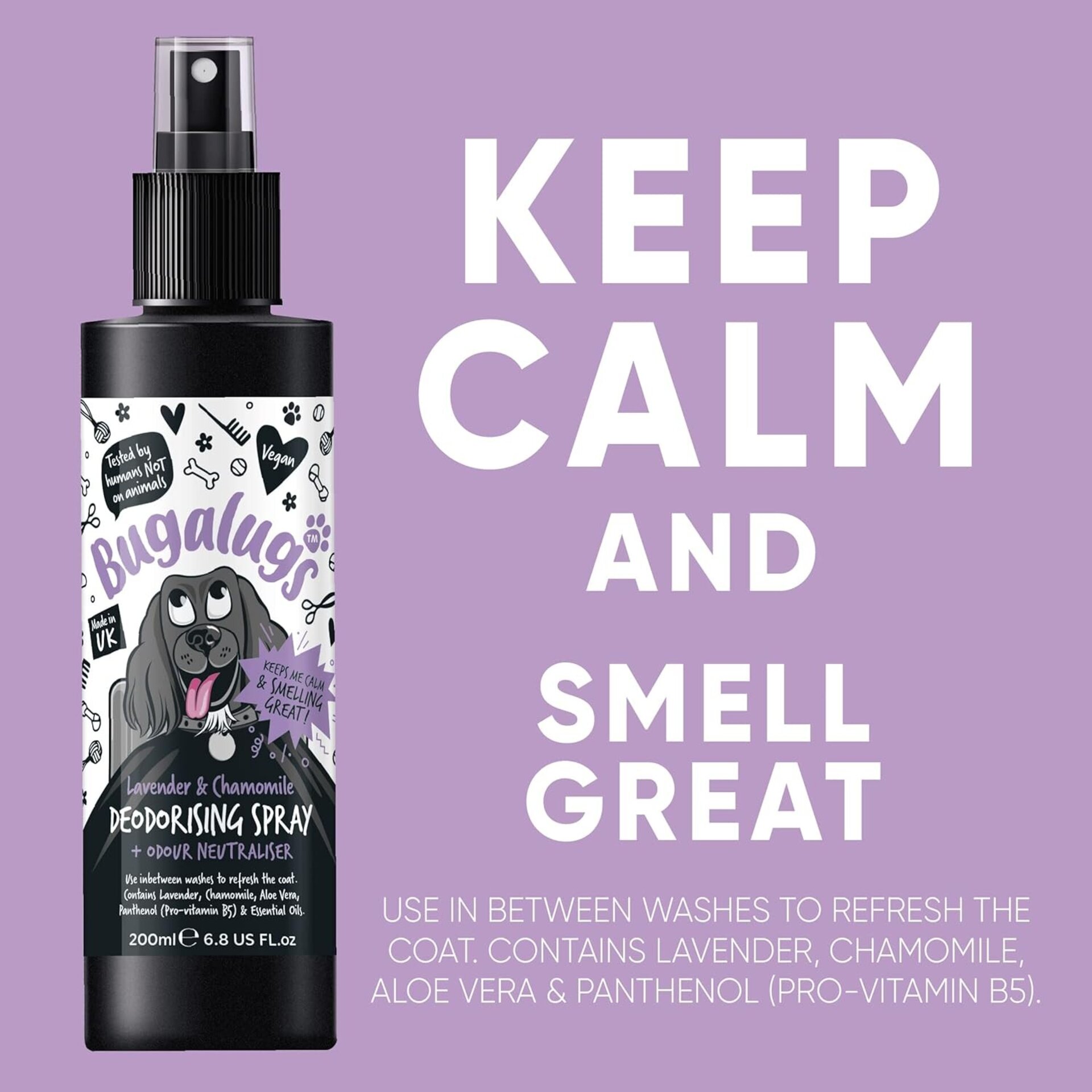 Bugalugs desodorante de perfume para perros, lavanda, manzanilla, vegano 200ml - 8