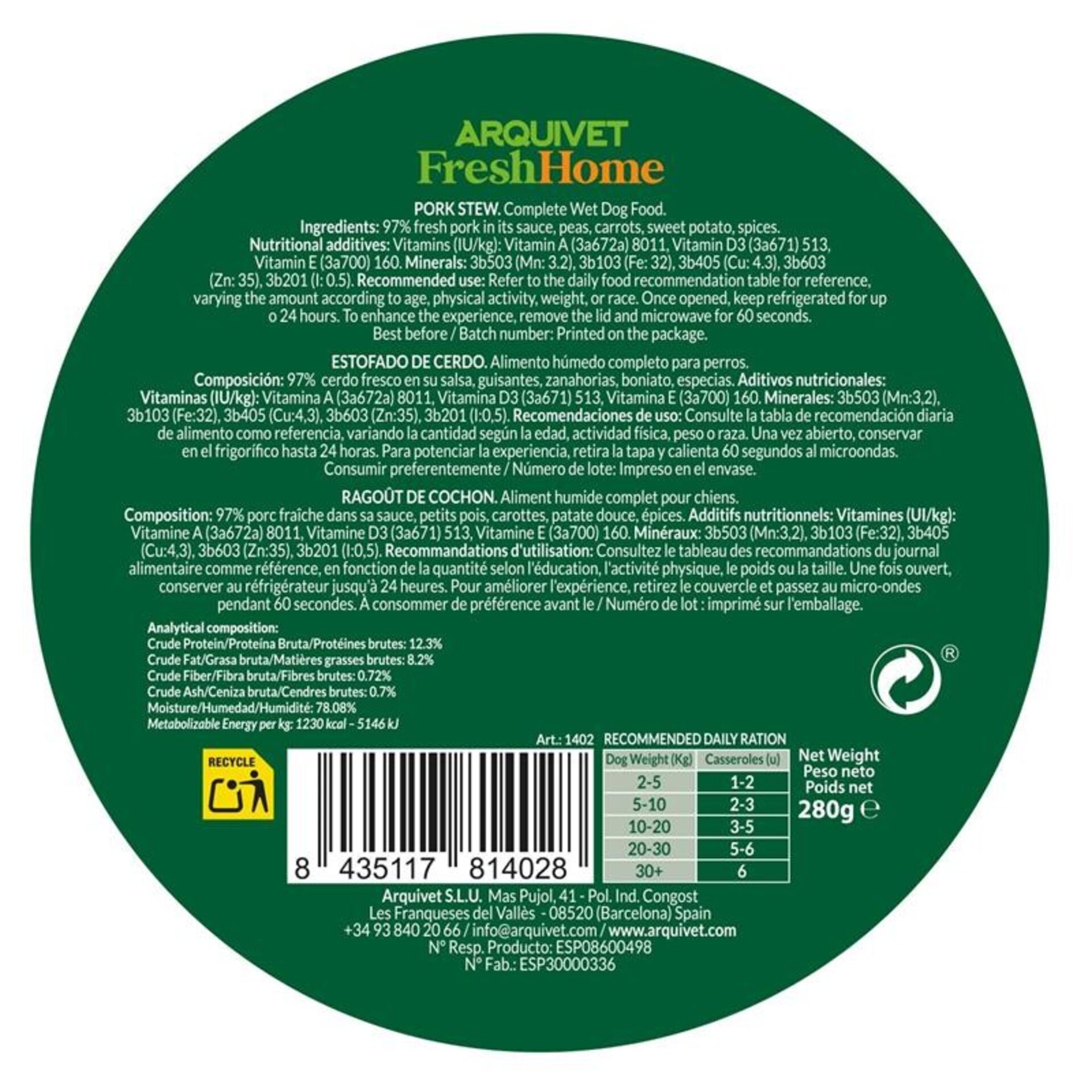 FreshHome Pork Stew Estofado de Cerdo - 280g - 4