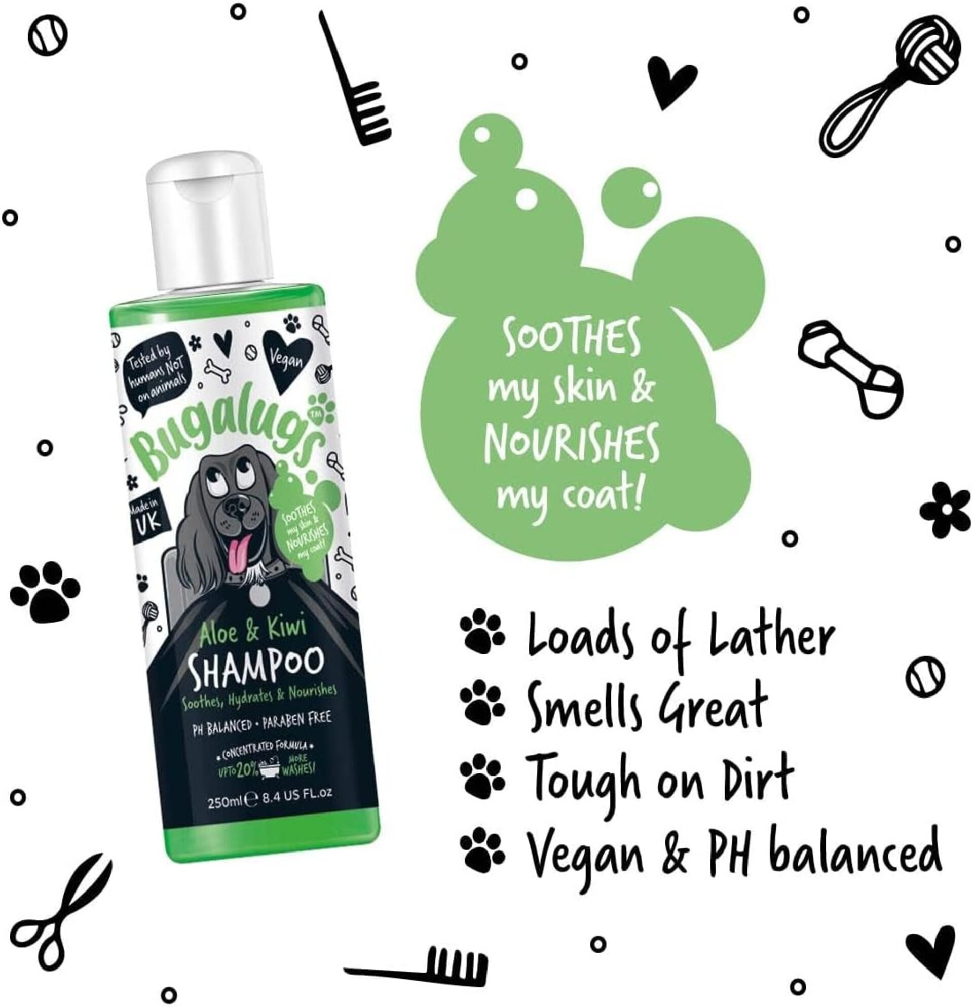 Bugalugs champú para perros de aloe vera y kiwi, 250 ml, calma, hidrata y nutre - 4