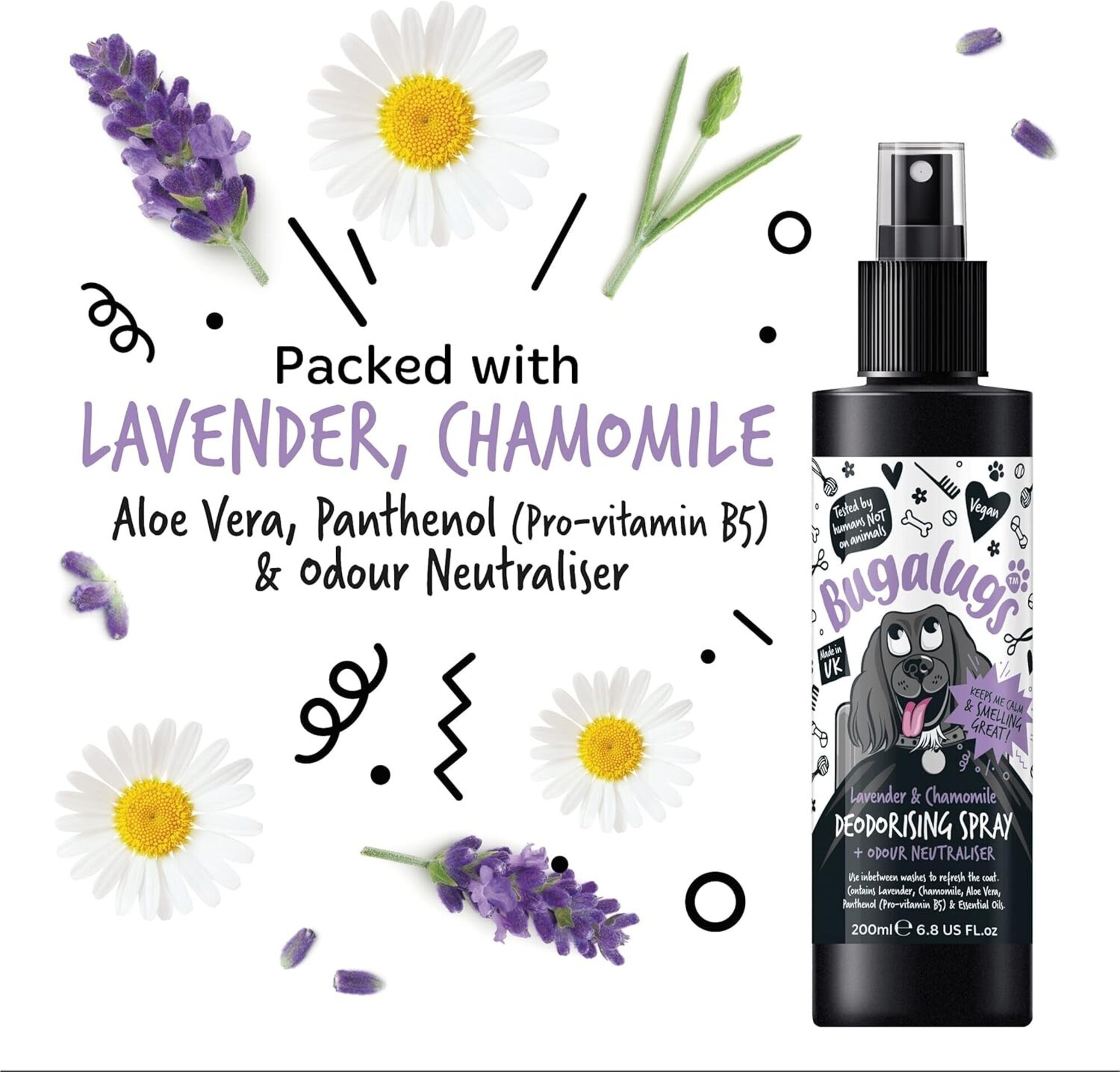 Bugalugs desodorante de perfume para perros, lavanda, manzanilla, vegano 200ml - 5