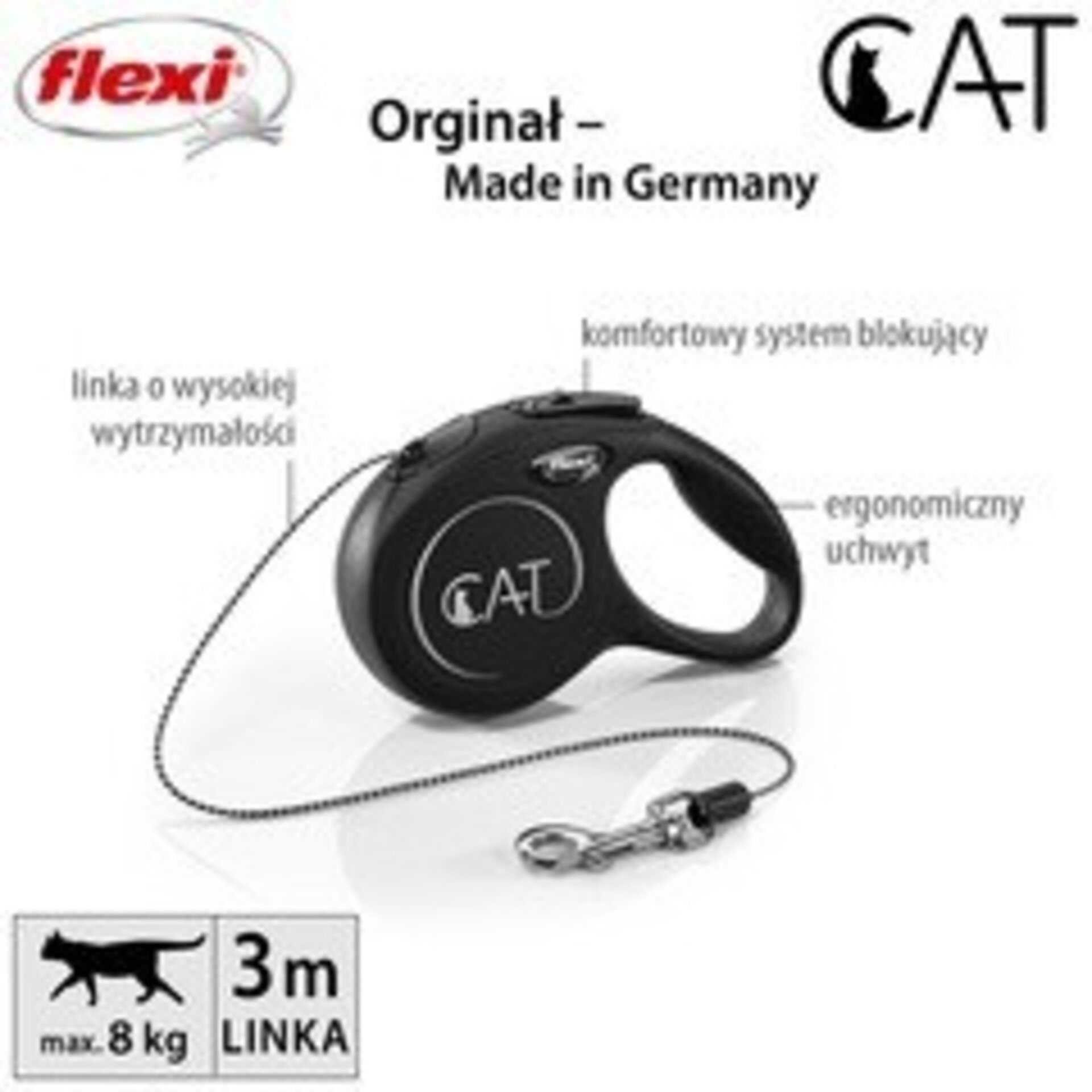 Flexi correa retractil para gato classic cordon negro 3m - 2