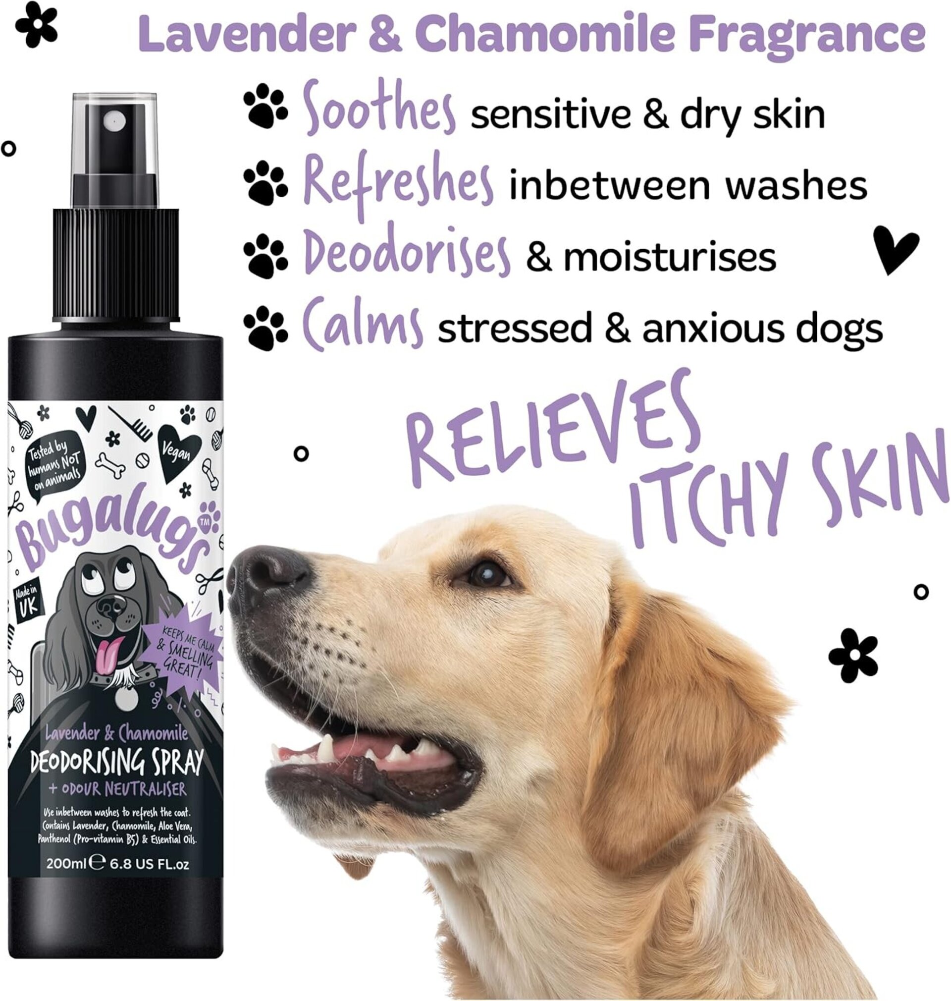 Bugalugs desodorante de perfume para perros, lavanda, manzanilla, vegano 200ml - 2