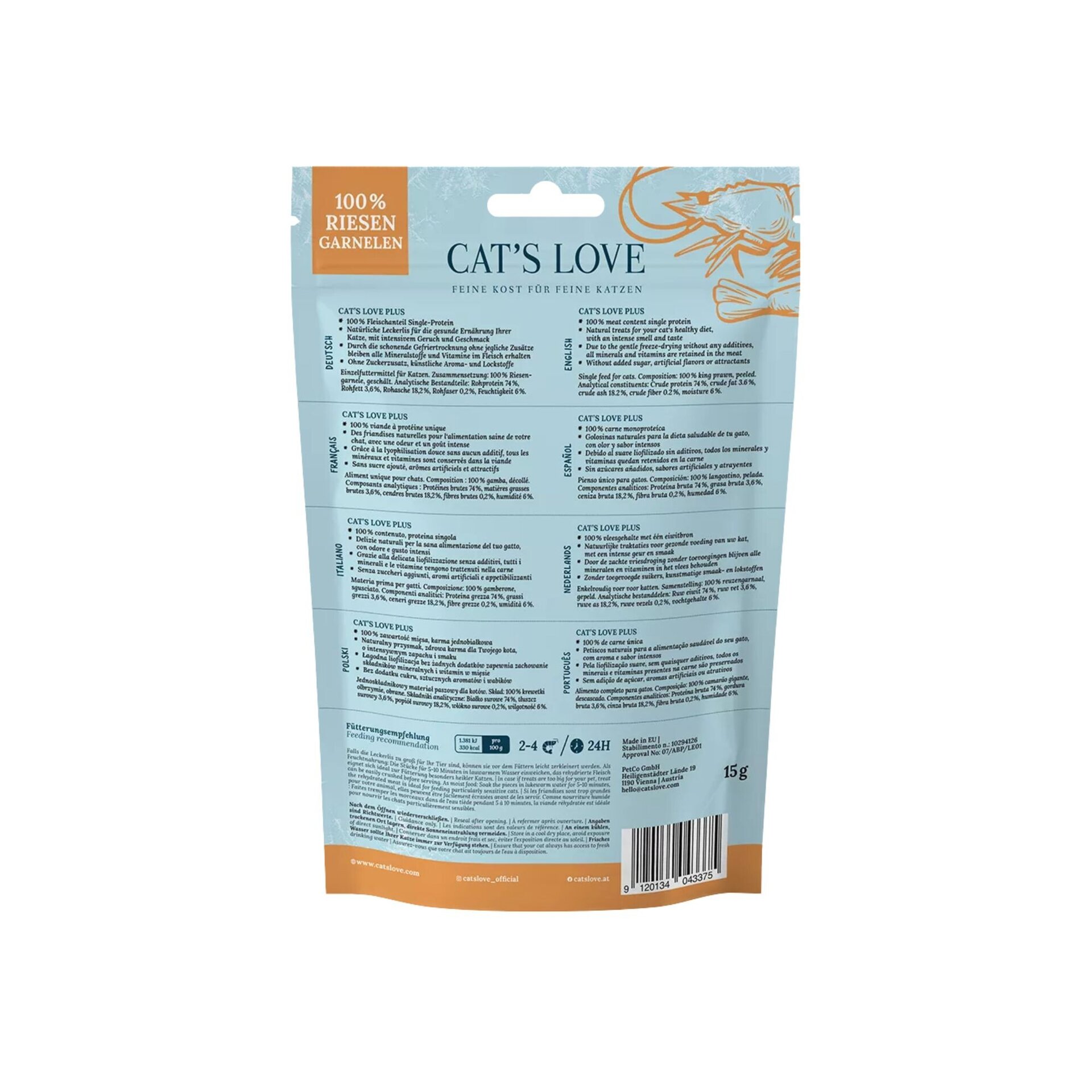 Cat´s love snack liofilizado langostino 15g - 2