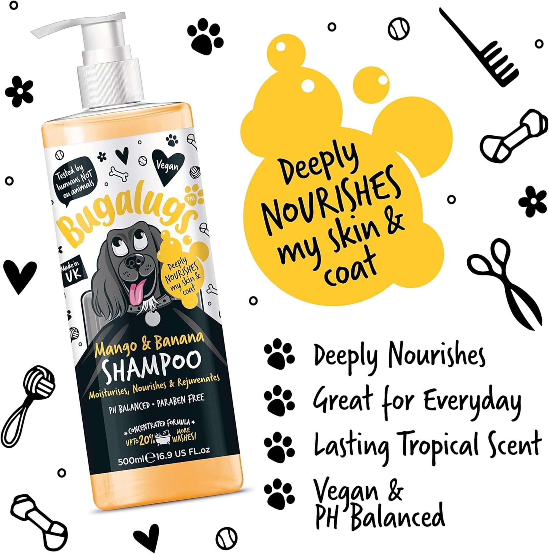 Bugalugs champú para perros, mango y plátano, vegano, con agradable aroma  500ml - 3