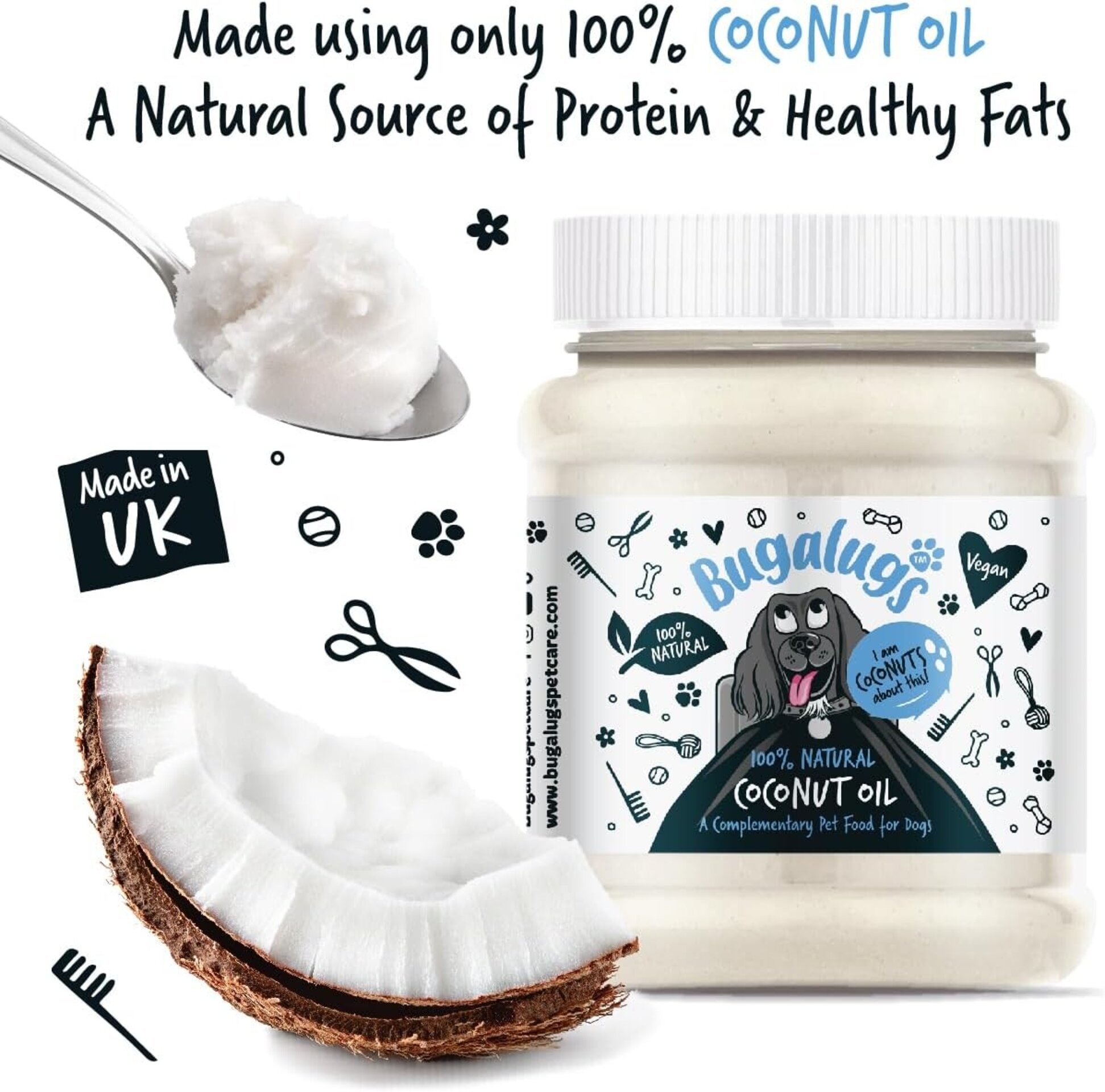 Bugalugs suplemento aceite de coco 100 % natural para perros, 340 g - 9