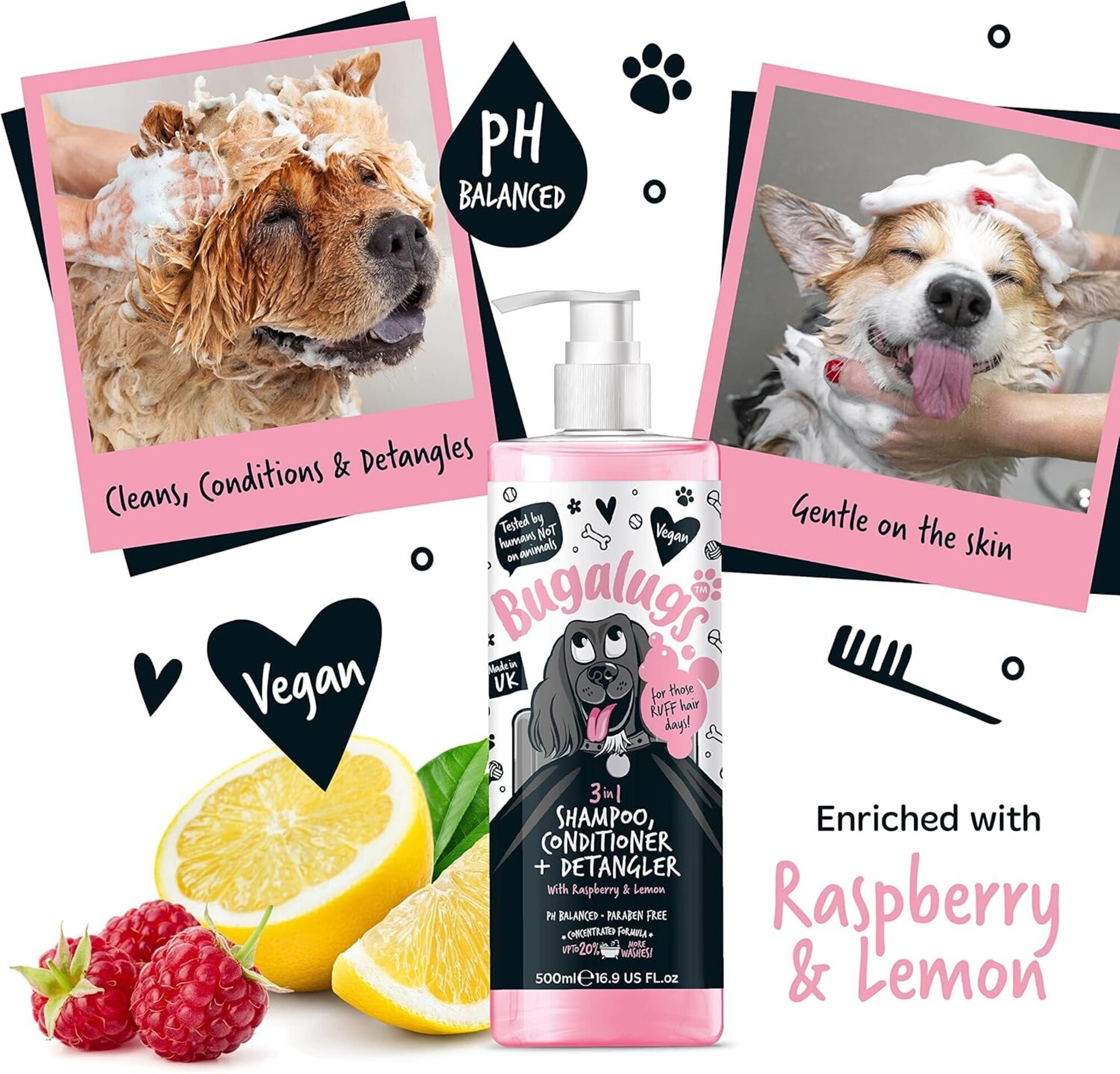 Bugalugs Champú para perros 3 en 1 champú, champú para cachorros 500ml - 8