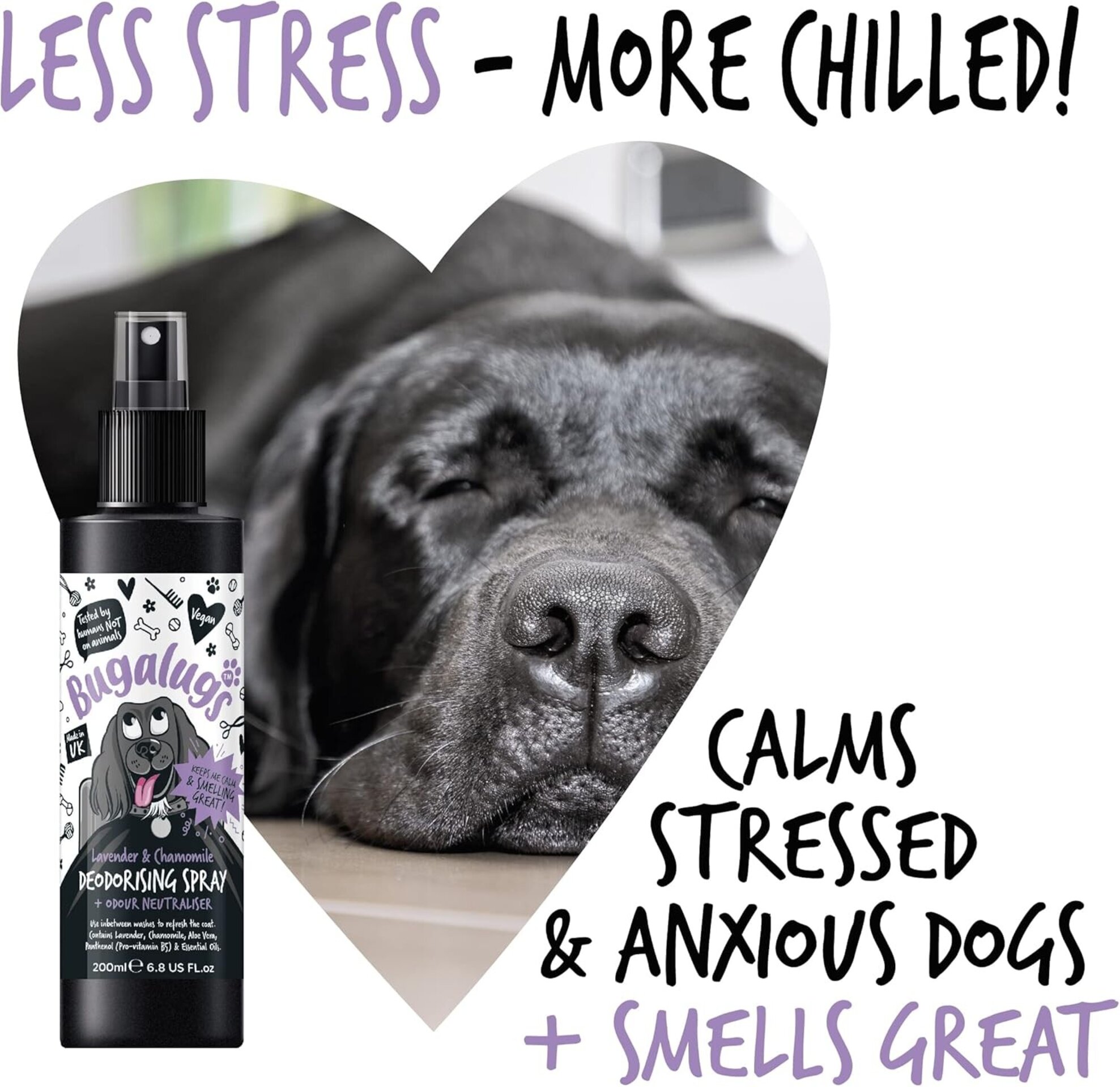 Bugalugs desodorante de perfume para perros, lavanda, manzanilla, vegano 200ml - 6
